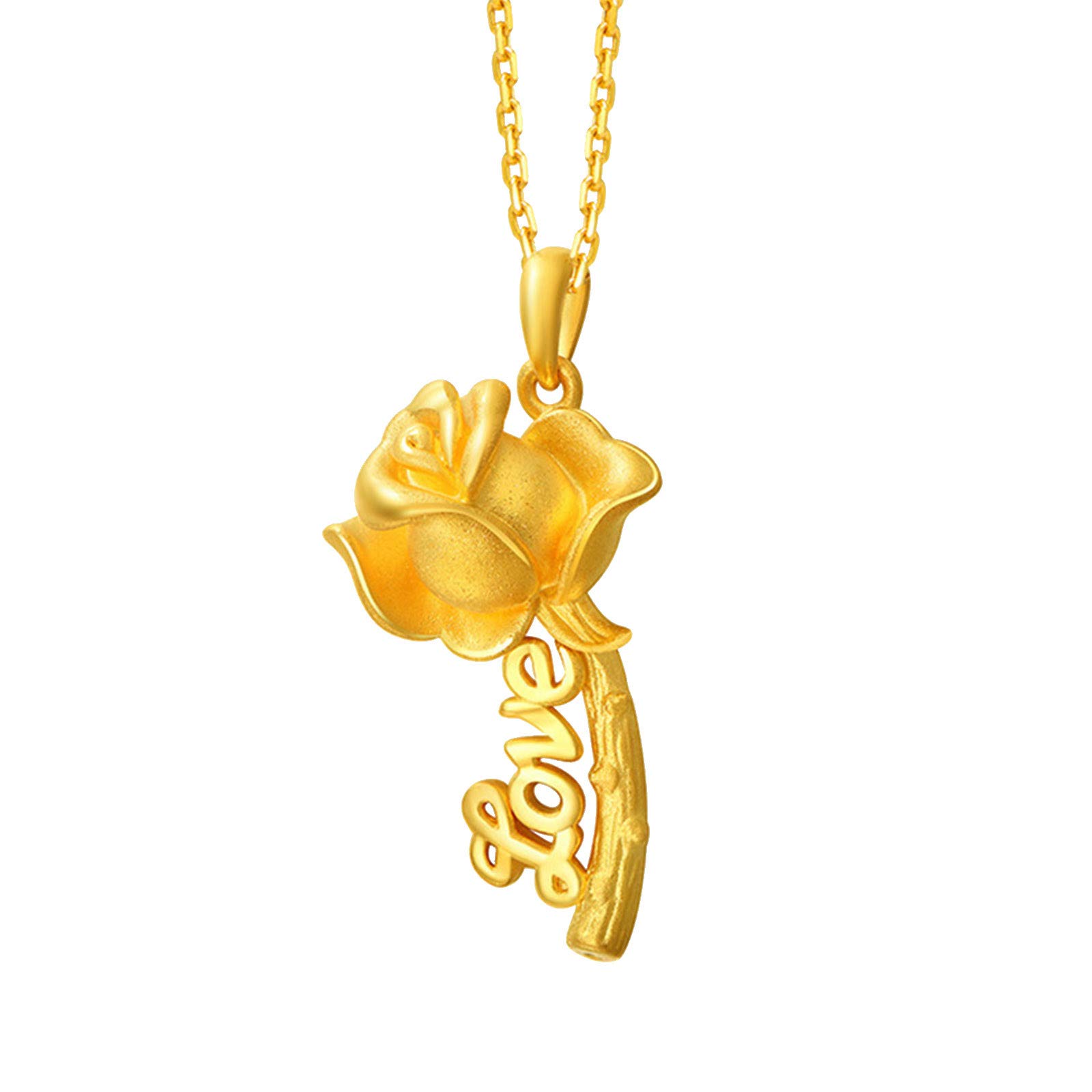 Rose Flower Necklace Pendant - Valentine's Day Gift for Her, Romantic Love Jewelry with Frosted Brass Texture (Gold) | Perfect for Anniversaries, Date Nights & Special Occasions