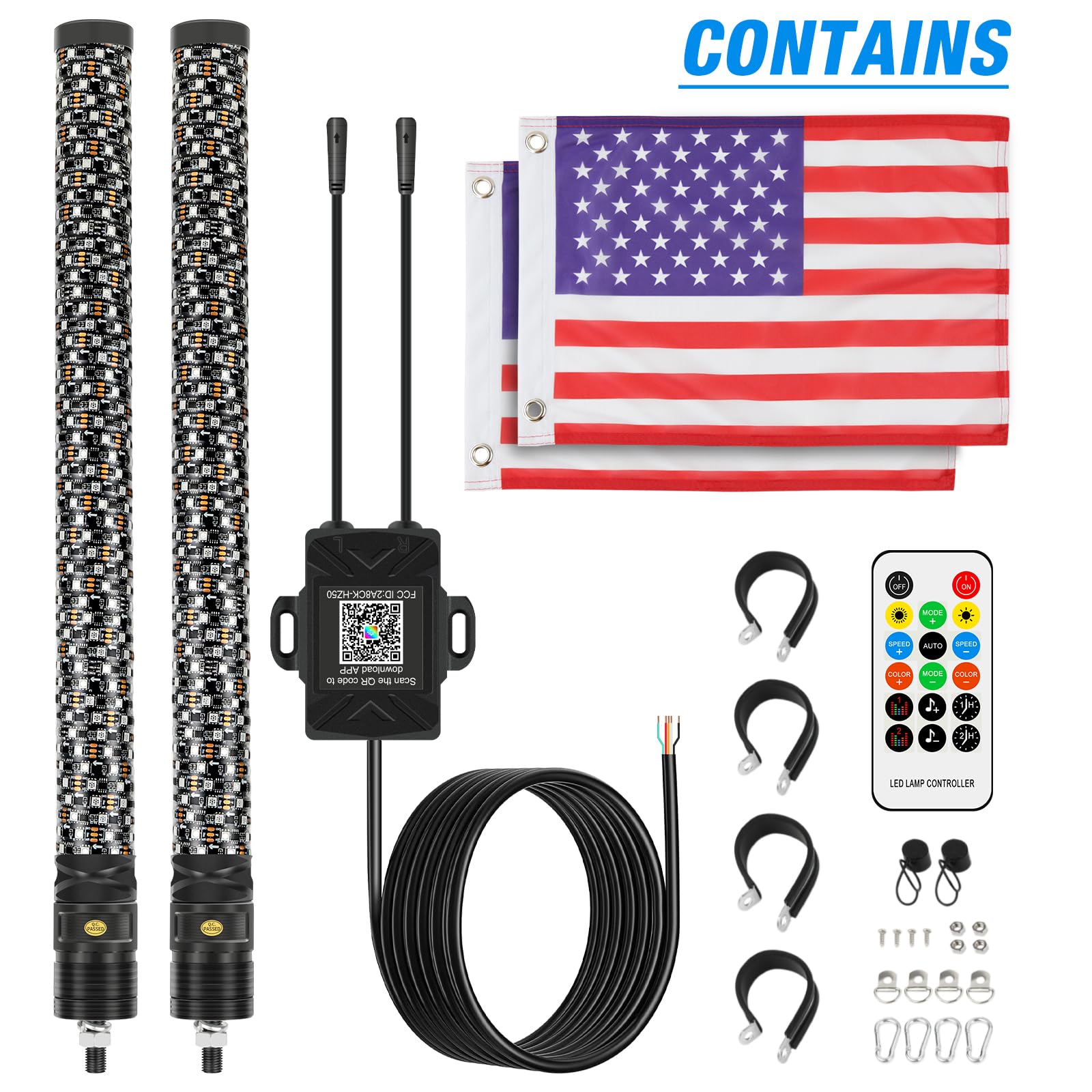 DREAMIZER 2PCS 2FT Fat Whip LED Lights - 360° Spiral Chase Offroad Warning Lighted Antenna with Turn Signal & Brake Reserving Lights for UTV ATV RZR Can-Am SXS Polaris Offroad Trucks - Perfect for Night Offroading, Trail Riding & Emergency Signaling