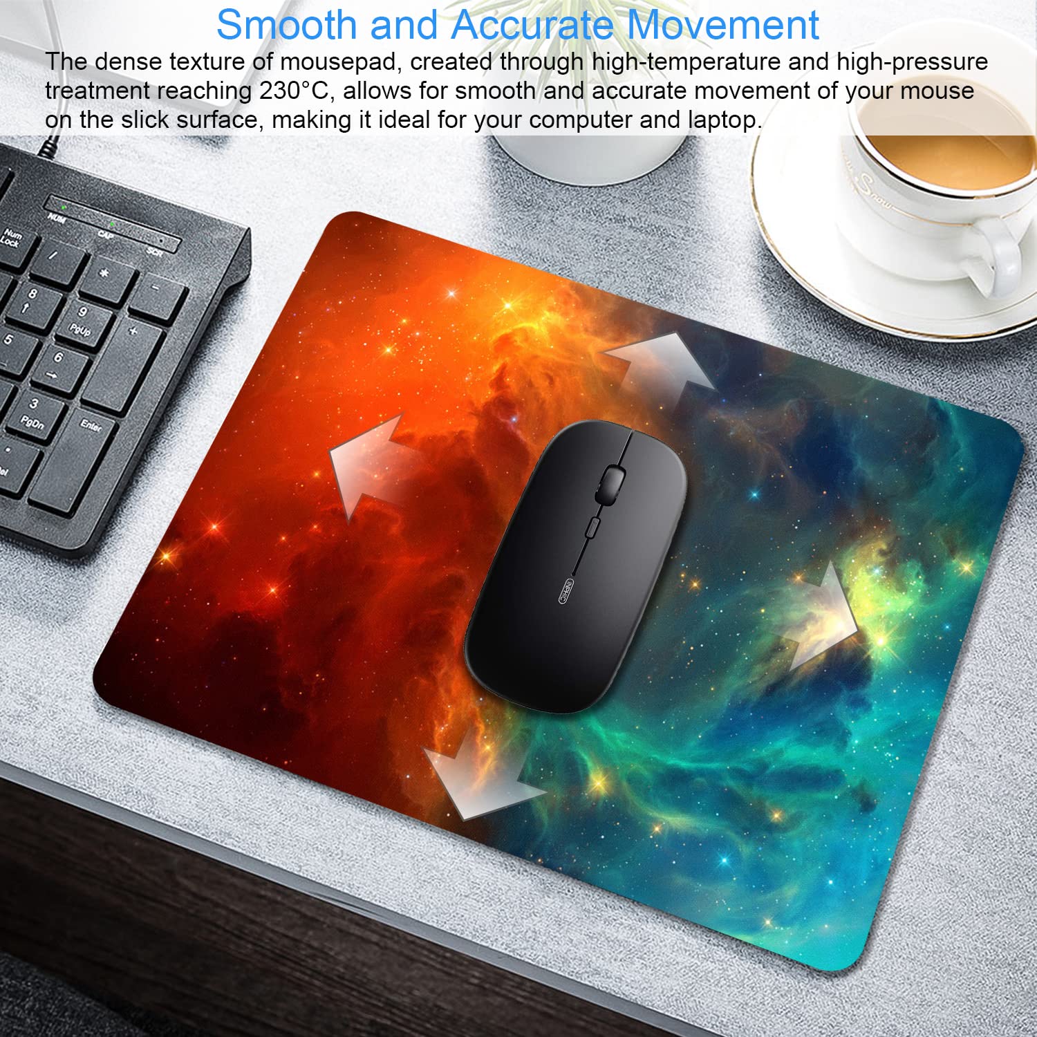 Galaxy Mouse Pad - Orange & Cyan Nebula Design, Non-Slip Washable Office Computer Mouse Mat (9.5