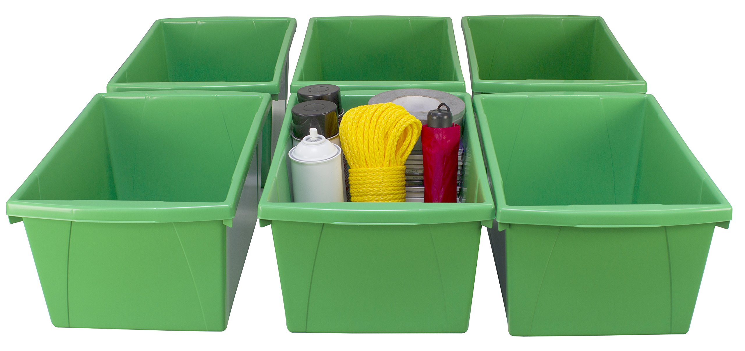Storex 5.5 Gallon Plastic Storage Bins - 6-Pack Classroom Organization for Books, School Supplies & Toys | Durable Stackable Containers for Home, Office & Classroom Use (Green, 61485F06C)