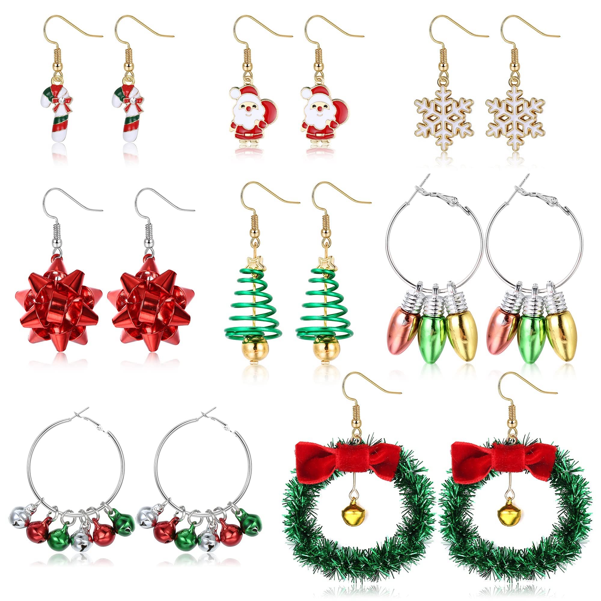 YADOCA 8-16 Pairs Christmas Earrings Set for Women - Holiday Stud & Dangle Earrings with Snowman, Santa, Bells, Wreath, Xmas Tree & Snowflake Designs - Perfect for Christmas Parties, Gift Exchanges & Festive Outfits