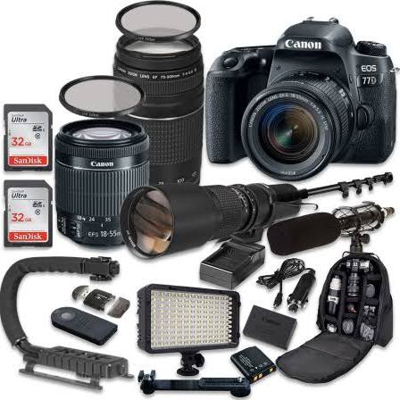 Canon EOS 77D DSLR Camera Bundle with 18-55mm & 75-300mm Lenses + 500mm Preset Lens - Professional Photography Kit for Travel, Wildlife & Sports Shooting