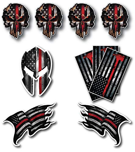 10-Pack Thin Red Line Firefighter Decals - Patriotic Fire Department Stickers for Cars, Trucks & Windows - Support First Responders - Perfect for Bumpers, Laptops & Work Gear