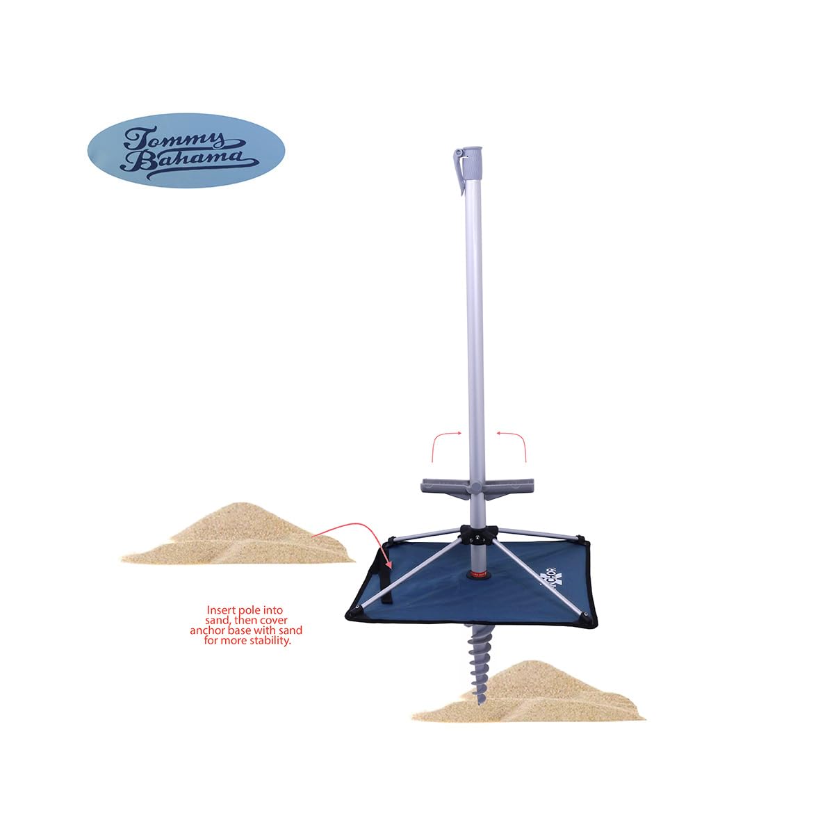 Tommy Bahama 7 ft Fiberglass Beach Umbrella with Sand Anchor - UV Protection, Wind Resistant for Outdoor Use at Beach, Pool, and Backyard