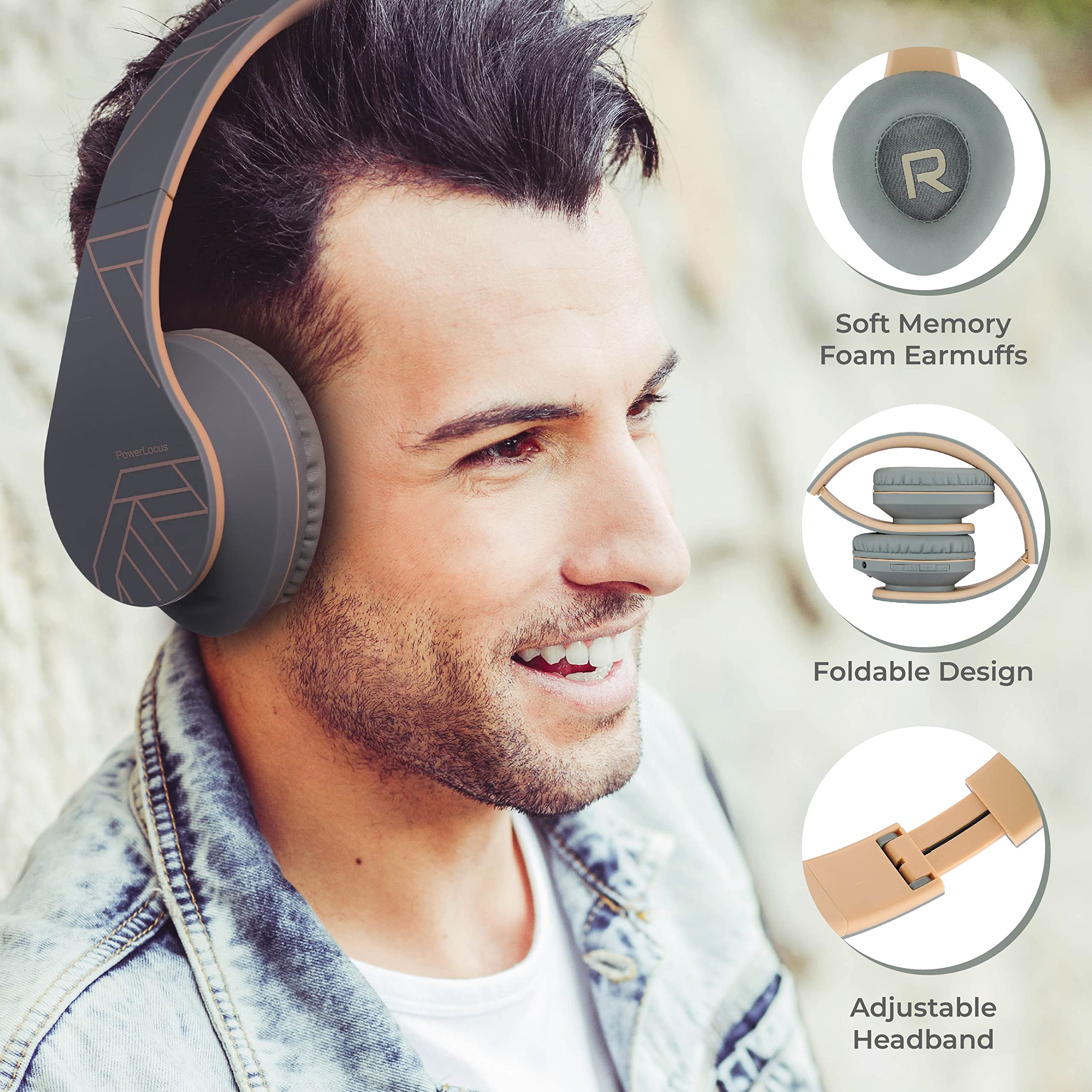 PowerLocus Bluetooth Over-Ear Headphones with Microphone, Wireless Foldable Headset, Memory Foam Earmuffs, Lightweight Design, Micro SD/TF Slot & FM Radio - Compatible with iPhone, Android, Tablet, PC, TV - Perfect for Workouts, Commuting & Home Entertainment