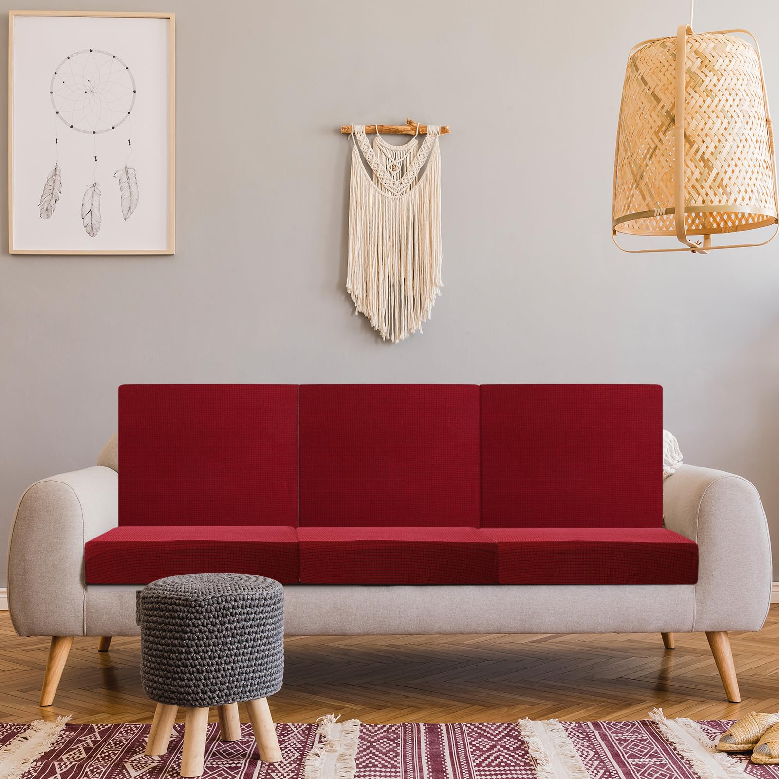 Newwiee 8-Piece Stretch Sofa Cushion Covers - Waterproof Outdoor Furniture Protector for Patio, Deck, Poolside - Soft Replacement Slipcovers for Couch, Chair, Sectional - Pet-Friendly & UV Resistant (Wine Red) - Perfect for Backyard, Garden & Sunroom Relaxation
