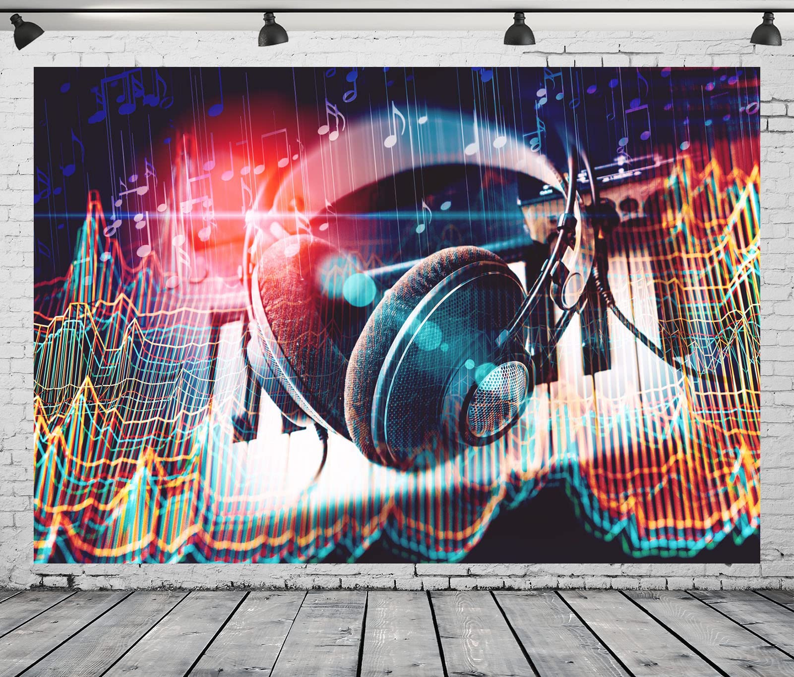 BELECO 9x6ft Music Notation Fabric Backdrop - Headphone & Music Symbols Design for Concert Parties, Dance Events, YouTube Studio, Photobooth & Wall Decor | Perfect for Music Lovers & Event Photography Backgrounds