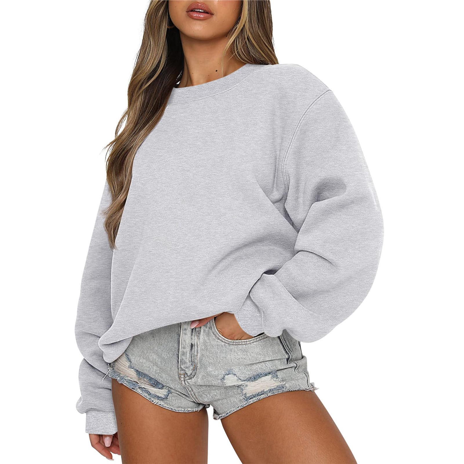 Women's Oversized Sweatshirt 2023 - Fall Crewneck Pullover Long Sleeve Cropped Hoodie - Plus Size Casual Loose Top for Streetwear, Lounge & Coffee Dates