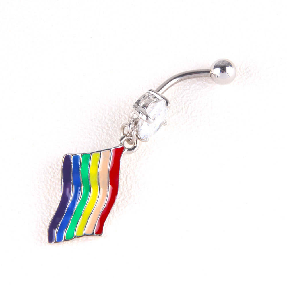 Colorful Flag Pendant Belly Rings - Trendy Navel Jewelry for Women | C248 | Perfect for Parties, Festivals & Body Piercing Fashion