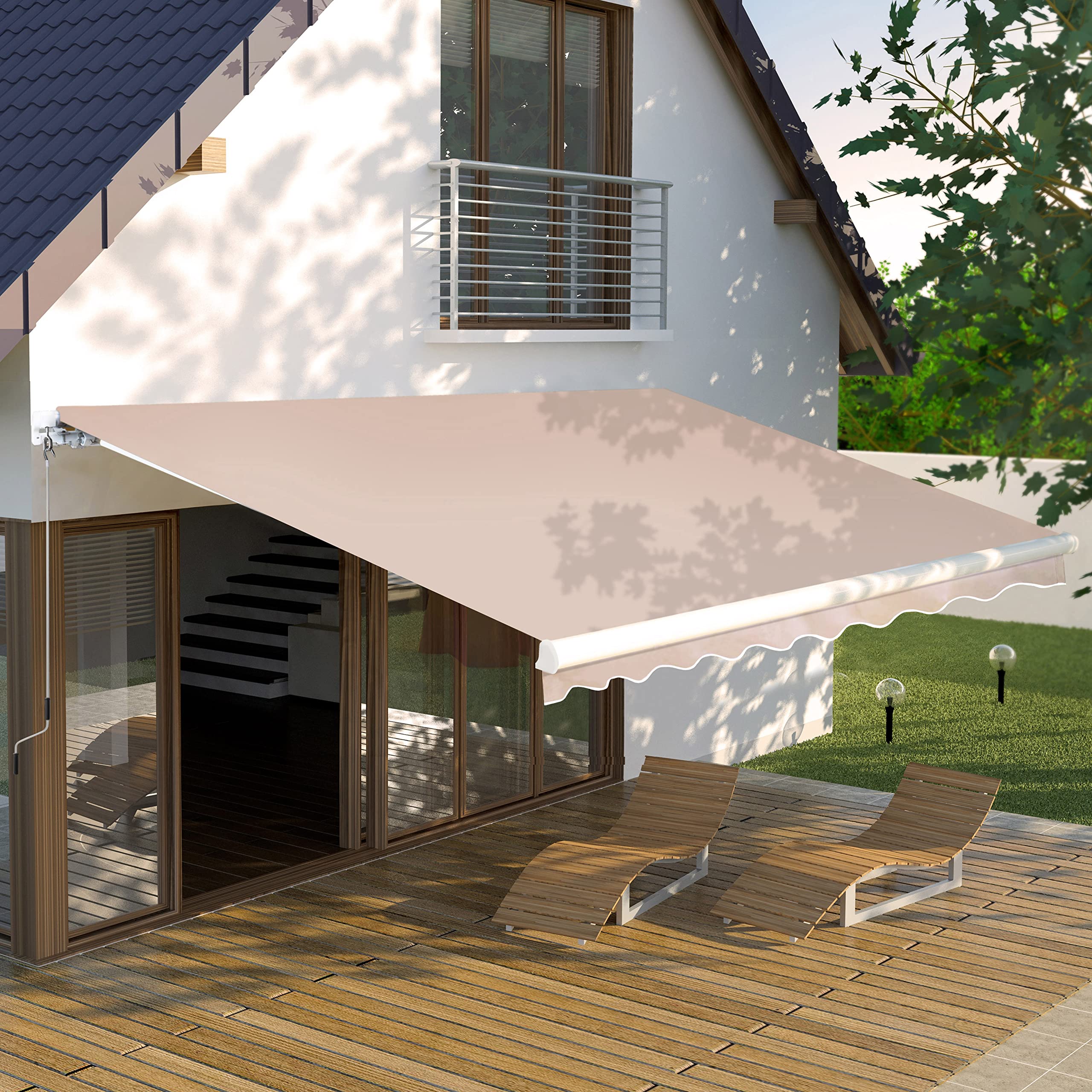 VEIKOU 8' x 7' Patio Awning with Adjustable Canopy - Aluminum Frame Sun Shade Shelter for Deck, Garden, Porch - Beige Outdoor Canopy for Relaxation & Backyard Parties