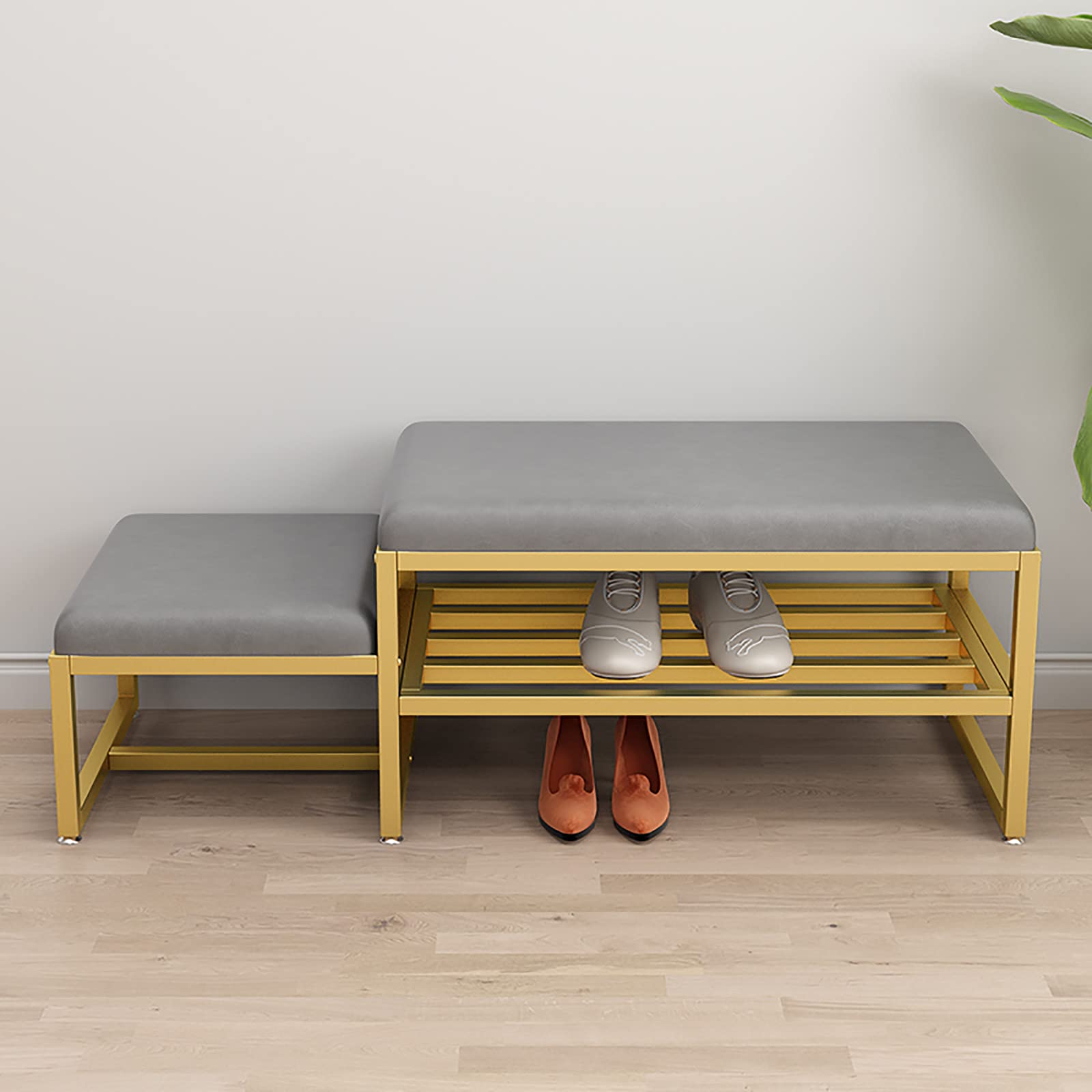 XIAOQIAO Entryway Shoe Bench with Large Storage - Metal Shoe Rack Organizer with Soft Cushion Seat - Hallway, Corridor & Living Room Shoe Storage Solution - Perfect for Small Spaces & Home Organization