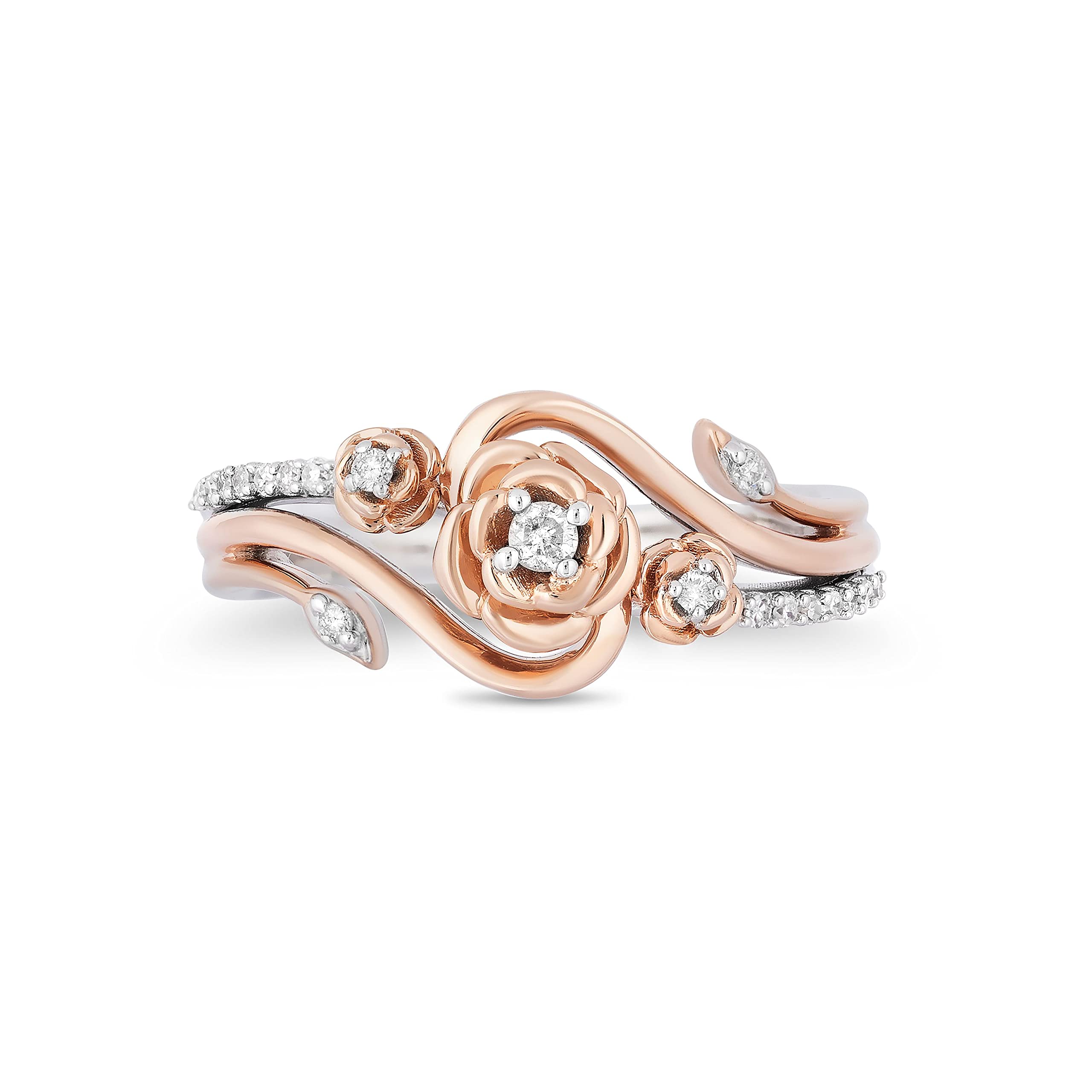 Enchanted Disney Belle Rose Diamond Ring - 1/6 CTTW 14K Rose Gold over Sterling Silver Fine Jewelry for Women | Perfect for Weddings, Anniversaries & Disney Princess Fans