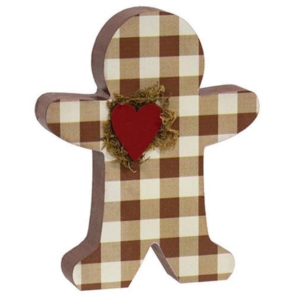 Buffalo Plaid Chunky Gingerbread Man Christmas Decor - Festive Holiday Home Decor for Mantel, Tabletop, and Winter Seasonal Display
