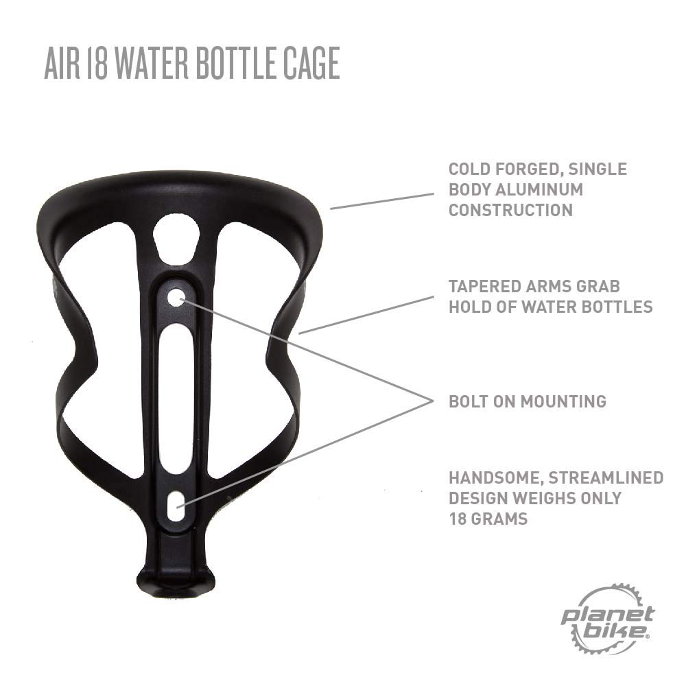 Planet Bike Air 18 Bicycle Water Bottle Cage - Lightweight & Durable Grey Bike Bottle Holder | Perfect for Road Bikes, Mountain Bikes & Commuting