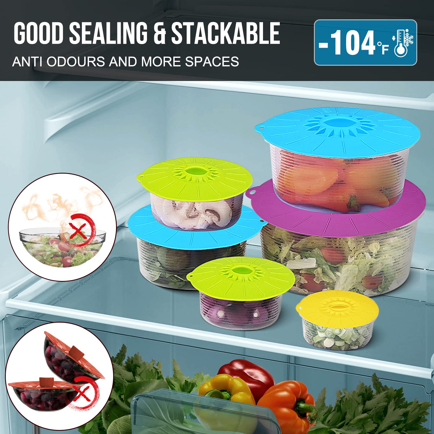 5-Pack Reusable Silicone Food Covers – Microwave & Oven Safe Splatter Lids for Bowls, Pans & Food Storage | Heat-Resistant, BPA-Free | Perfect for Meal Prep, Leftovers & Refrigerator Storage