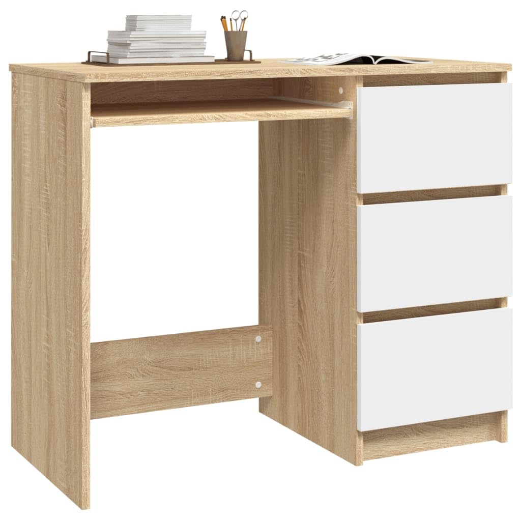 vidaXL Standing Desk with Drawers - Adjustable Height Computer Desk for Home Office, Scandinavian Style White & Sonoma Oak Engineered Wood Workstation - Perfect for Small Spaces, Remote Work & Study