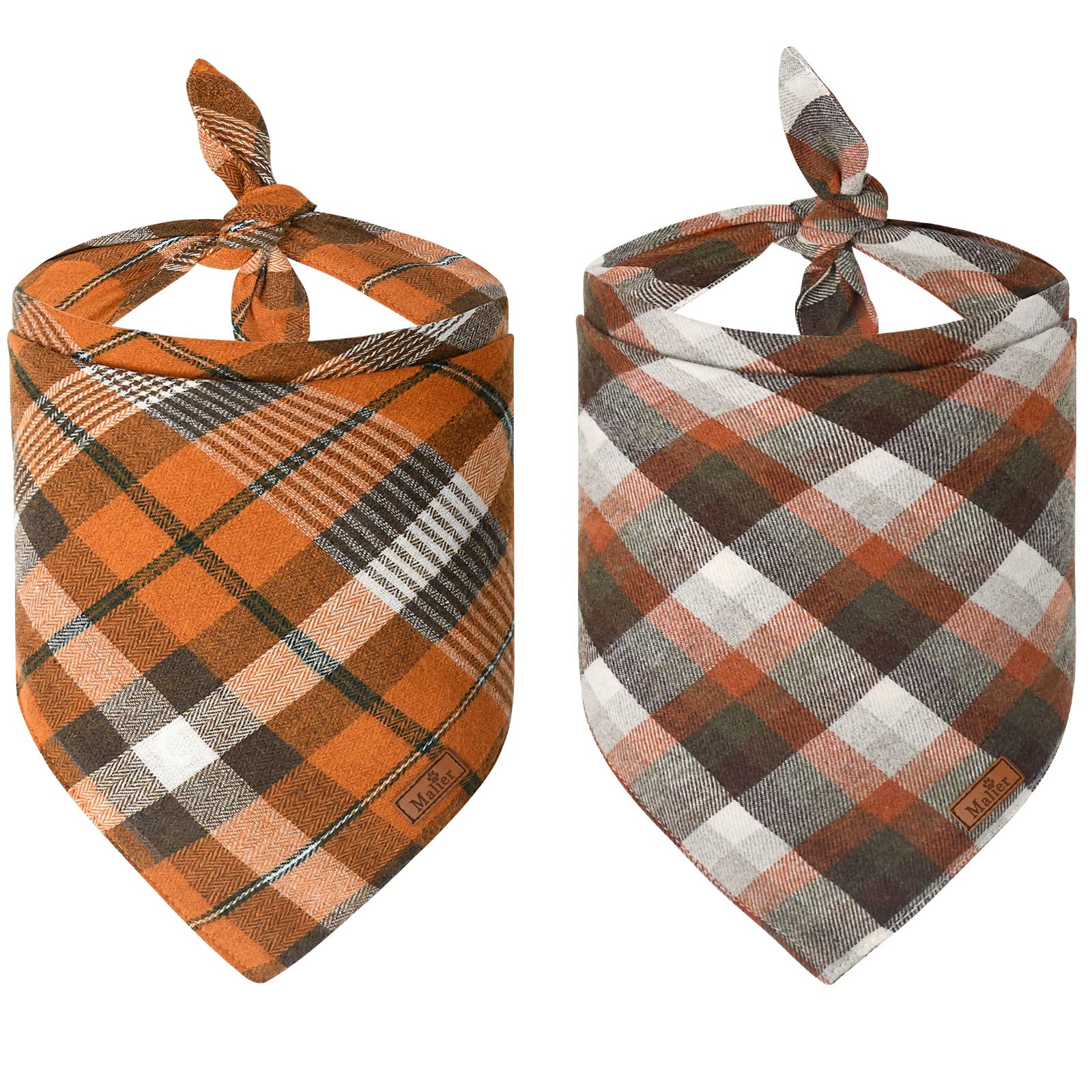 Malier 2 Pack Thanksgiving Dog Bandanas - Classic Buffalo Plaid Pet Scarves for Small to XL Dogs | Fall Dog Accessories for Boys & Girls | Perfect for Thanksgiving Photos, Autumn Walks & Holiday Pet Costumes