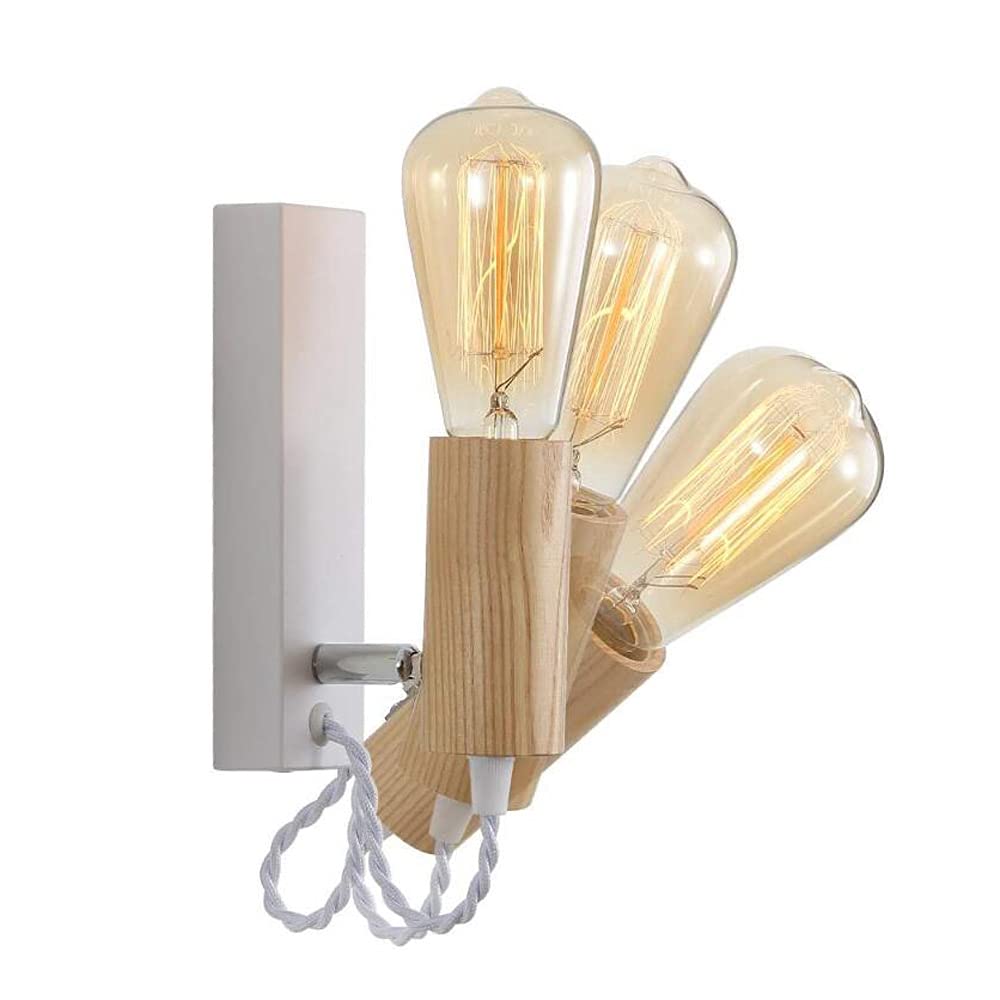 2 Pack Nordic Metal Wall Sconce Lights with Wooden Holder - Retro Adjustable Wall-Mounted Lighting Fixture for Bedroom, Living Room & Bar - E27 LED Wall Lamp for Home Decor & Ambient Lighting