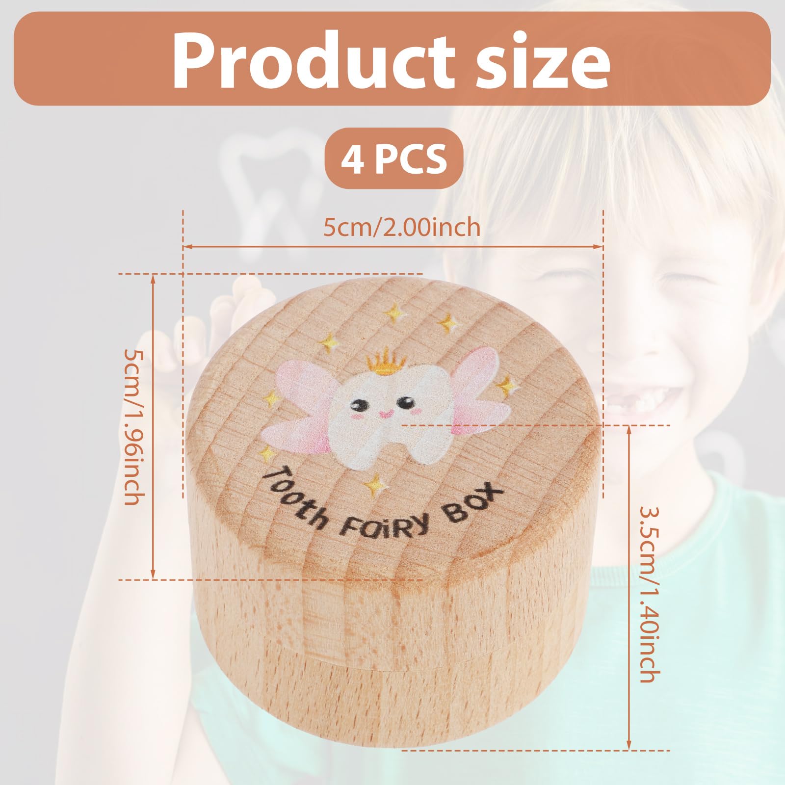 4 Pcs Wooden Tooth Storage Box for Kids - Lost Teeth Container, Baby Tooth Keepsake Box for Boys & Girls - Perfect for Tooth Fairy Gifts, Birthday Presents & Childhood Memory Preservation