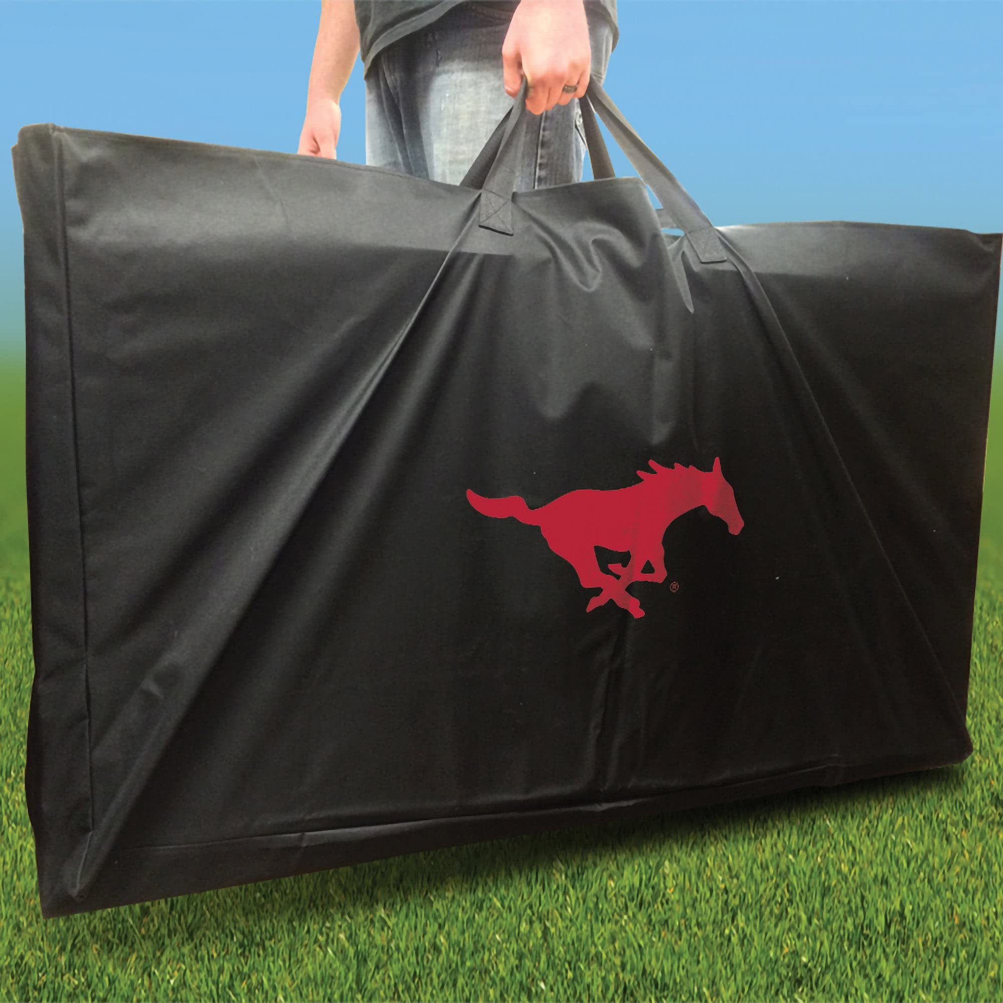 Skip's Garage SMU Themed Cornhole Board Set - Official Team Logo Design - Regulation Size Bean Bag Toss Game for Tailgating, Backyard Parties & College Events