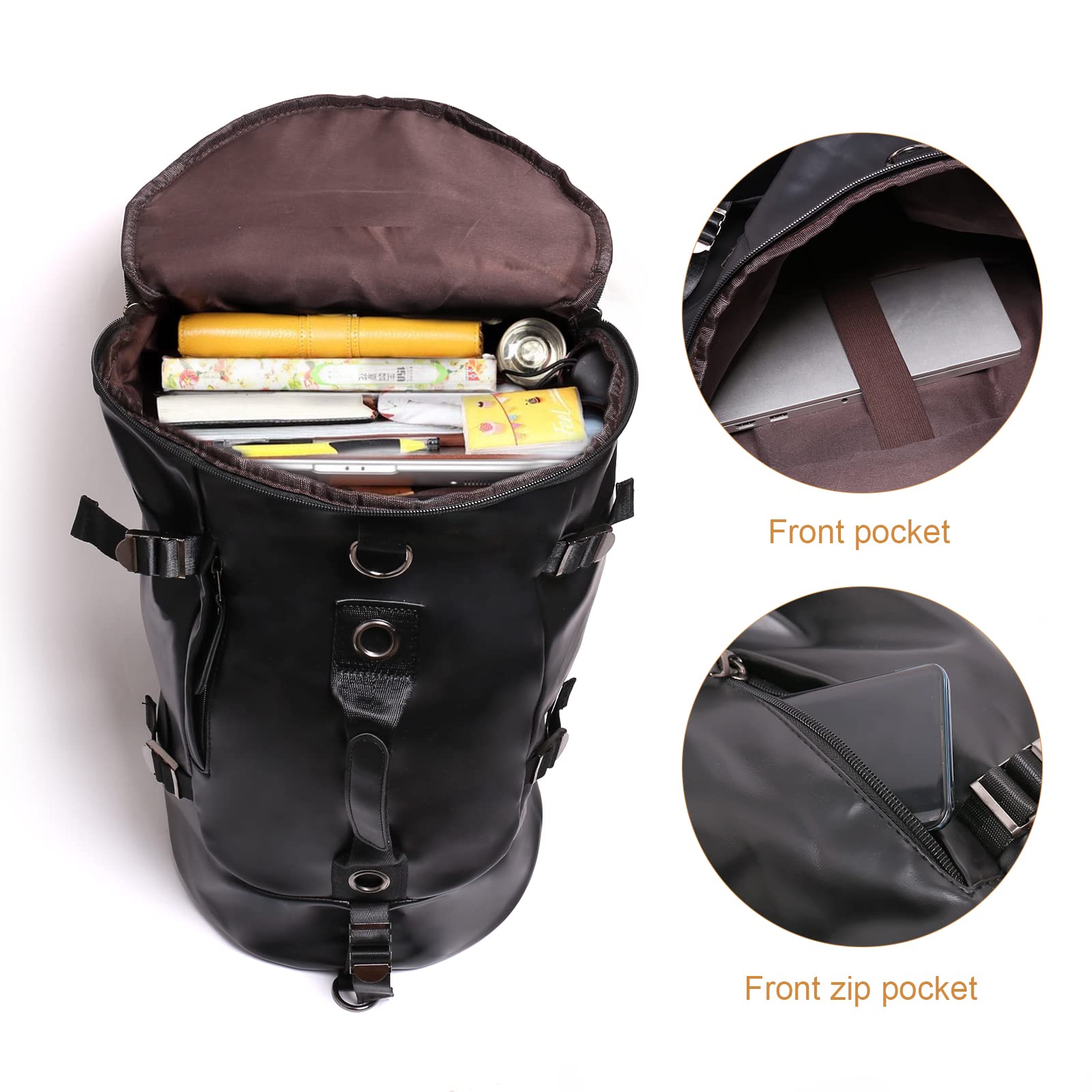 Premium Leather Travel Duffel Bag for Men - Waterproof Black Laptop Backpack with 3-Way Carry (Handbag/Shoulder Bag/Backpack) - Ideal for Business Trips, Airplane Carry-On & Daily Commute