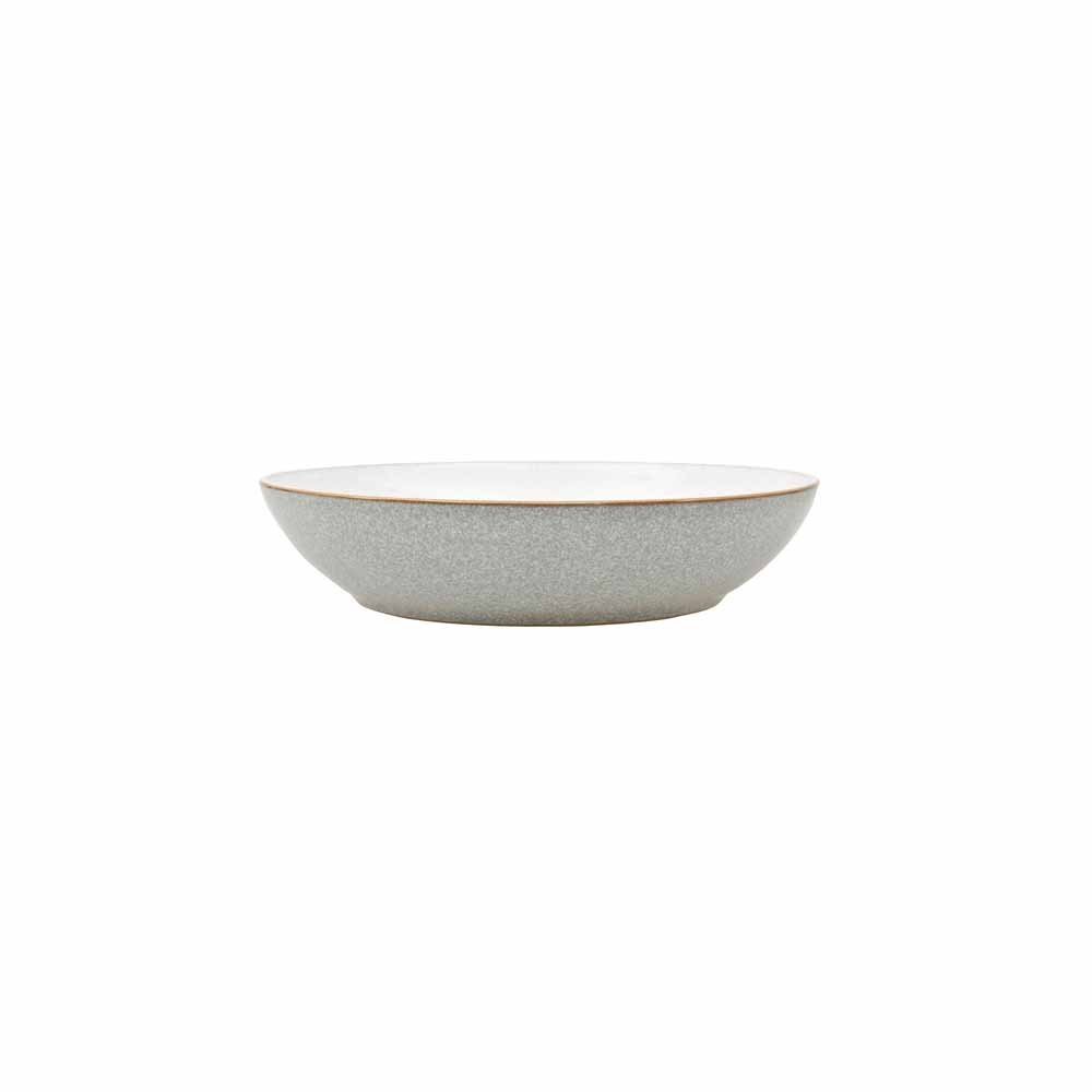 Denby Elements Light Grey Pasta Bowls Set of 4 - 22cm Microwave & Dishwasher Safe Ceramic Stoneware - 1050ml Chip Resistant Dinnerware for Pasta, Salad, Soup - Elegant Pale Grey & White Tableware for Restaurants & Home Dining