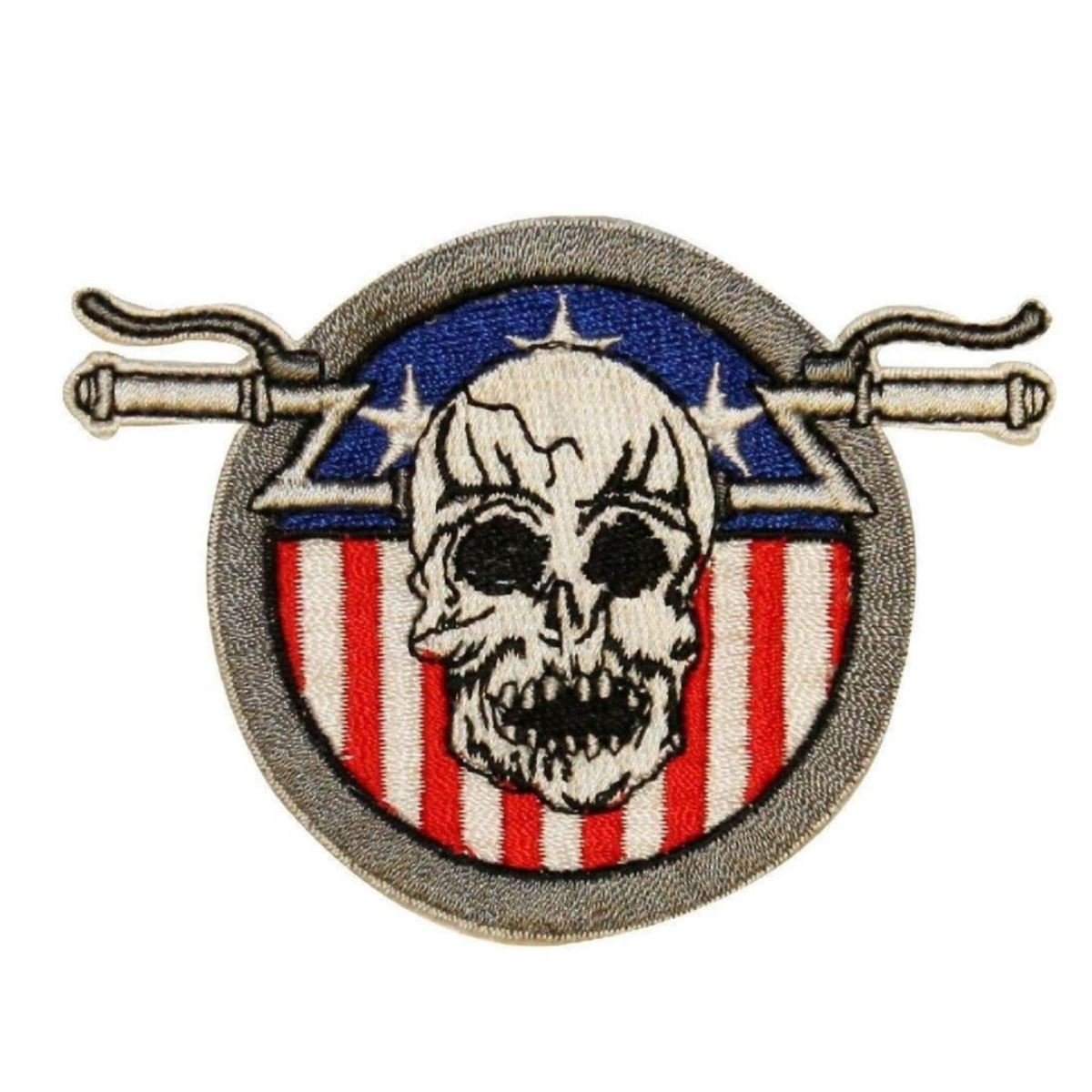 Skull Handlebar American Flag Patch - Embroidered Iron On Biker Badge for Motorcycle Jackets & Vests | Perfect for Biker Gangs, Motorcycle Clubs & Patriotic Riders