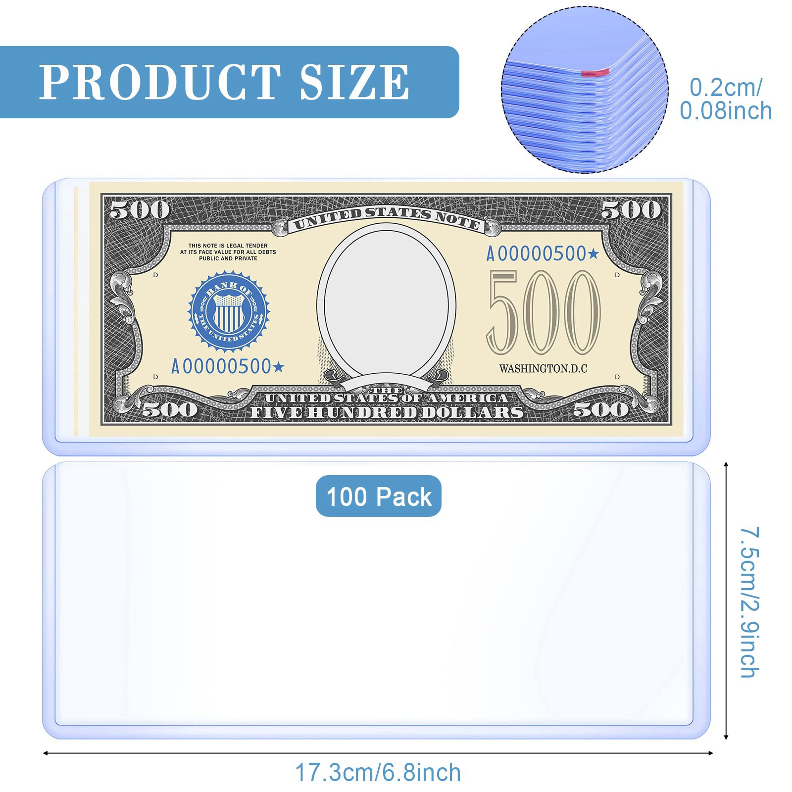 Premium PVC Transparent Bill Holders - 6.9 x 2.95 Inch Clear Currency Sleeves for Regular Bills (60 Pack) | Perfect for Cash Display, Collection Protection & Retail Money Organization