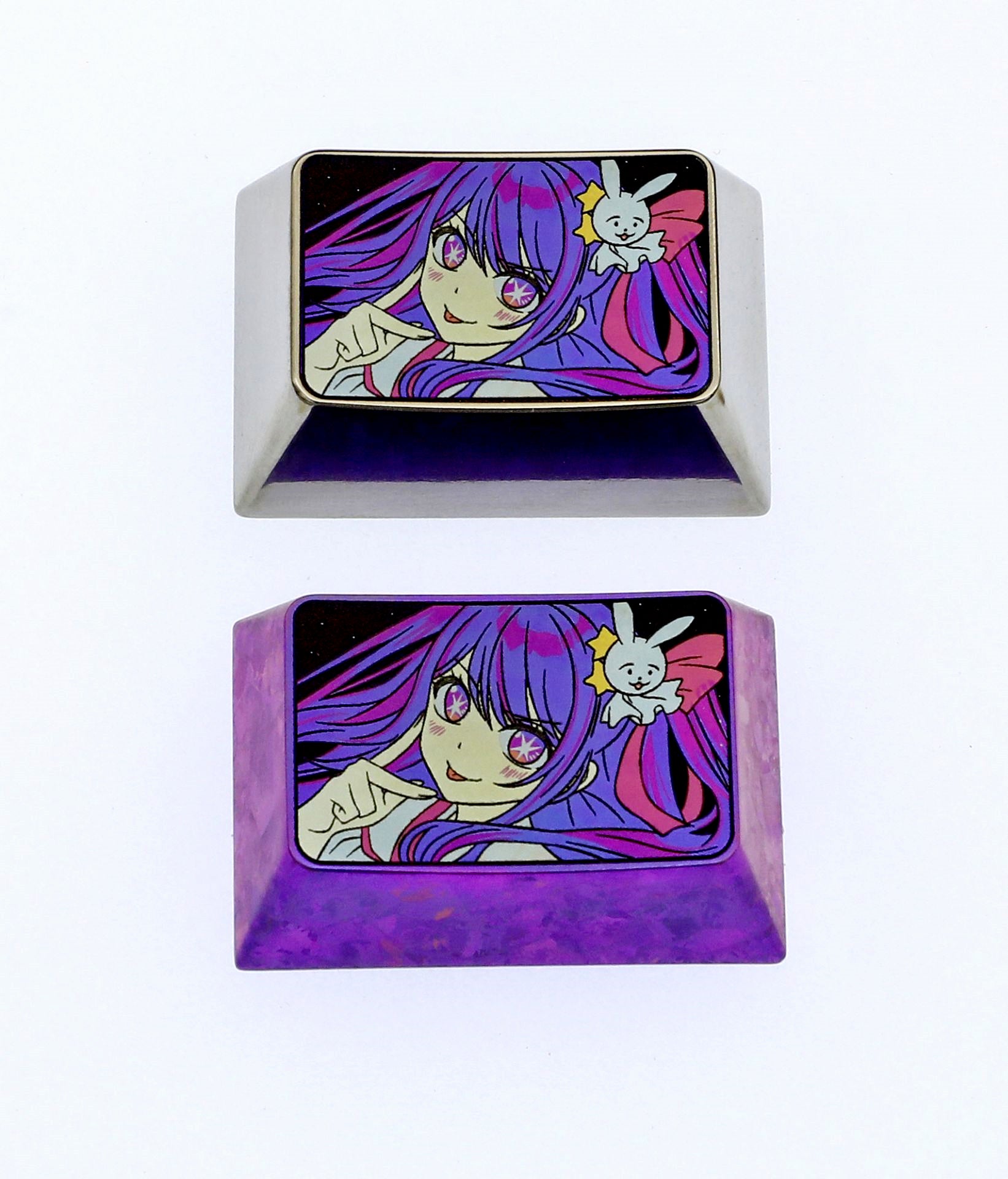 Hoshino Ai 1.5U Titanium Alloy Custom Keycaps - Anime Character Metal Keycaps for Mechanical Keyboard - Perfect for Gaming, Typing & Keyboard Decoration