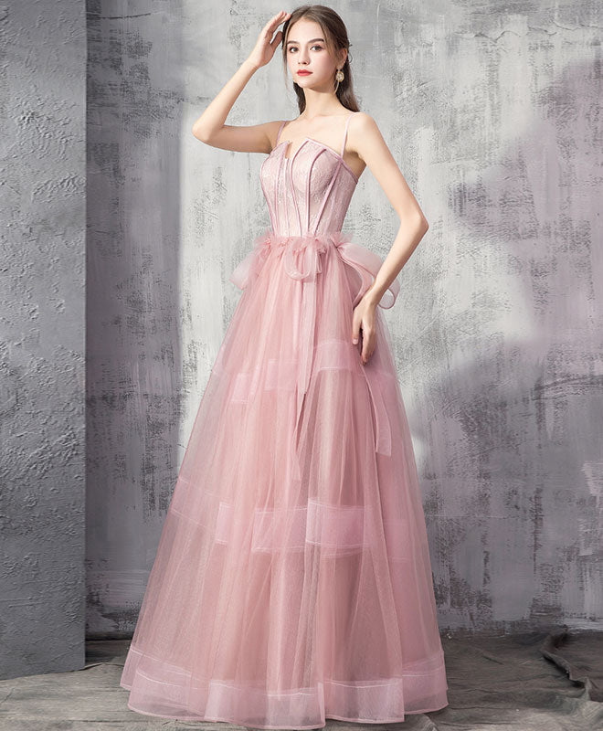 Elegant Pink Tulle Lace Long Prom Dress for Women - Formal Evening Gown for Graduation, Homecoming, and Special Occasions