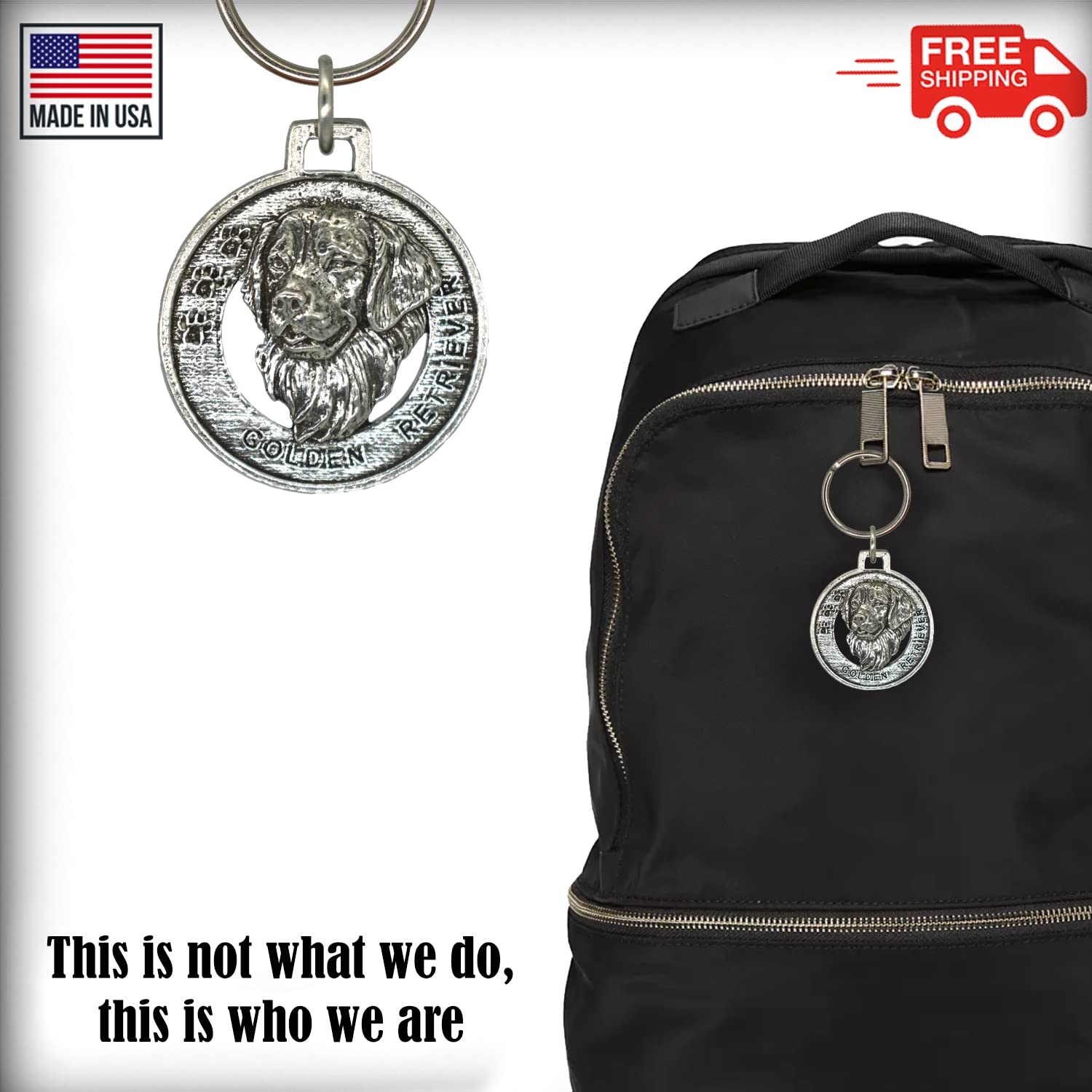 Golden Retriever Keychain - Handmade Pewter Dog Tag Key Ring, 1.5 Inch, USA Made Pet Gift for Dog Lovers | Perfect for Keys, Backpacks & Gifts