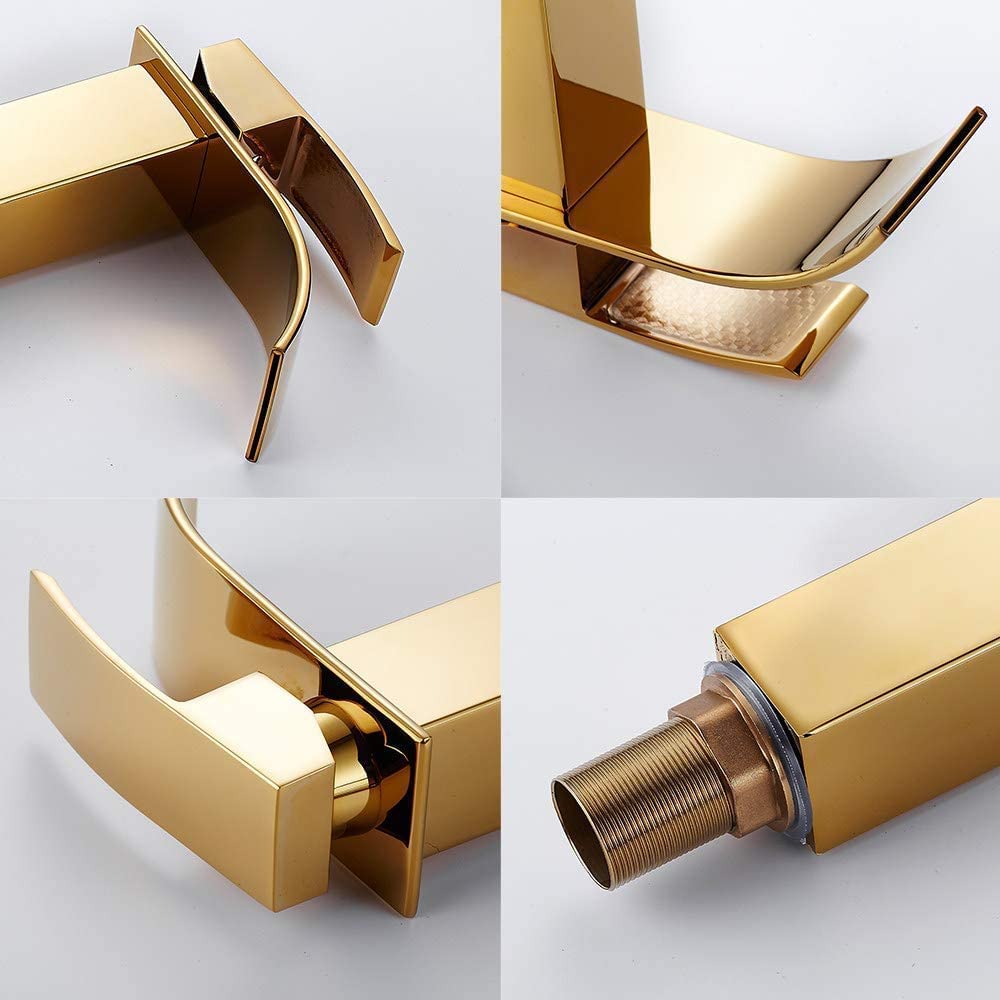 Stainless Steel Single Handle Kitchen Sink Faucet - Modern Solid Gold Basin Water Tap Mixer for Bathroom & Bath Sink - Perfect for Home Renovation, Apartment Upgrade & Luxury Bathroom Decor