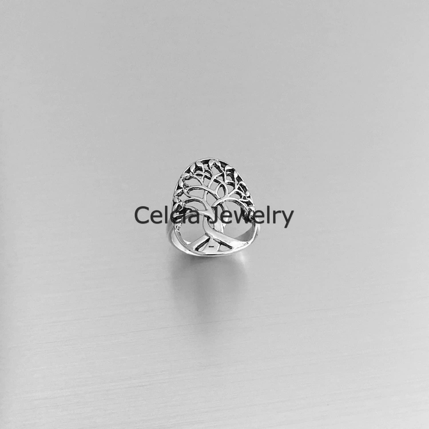 925 Sterling Silver Tree of Life Ring - Large Bohemian Leaf Design, Dainty Minimalist Jewelry for Women, Unique Mother's Day Gift (Size 7) | Perfect for Boho Fashion, Spiritual Wear & Special Occasions