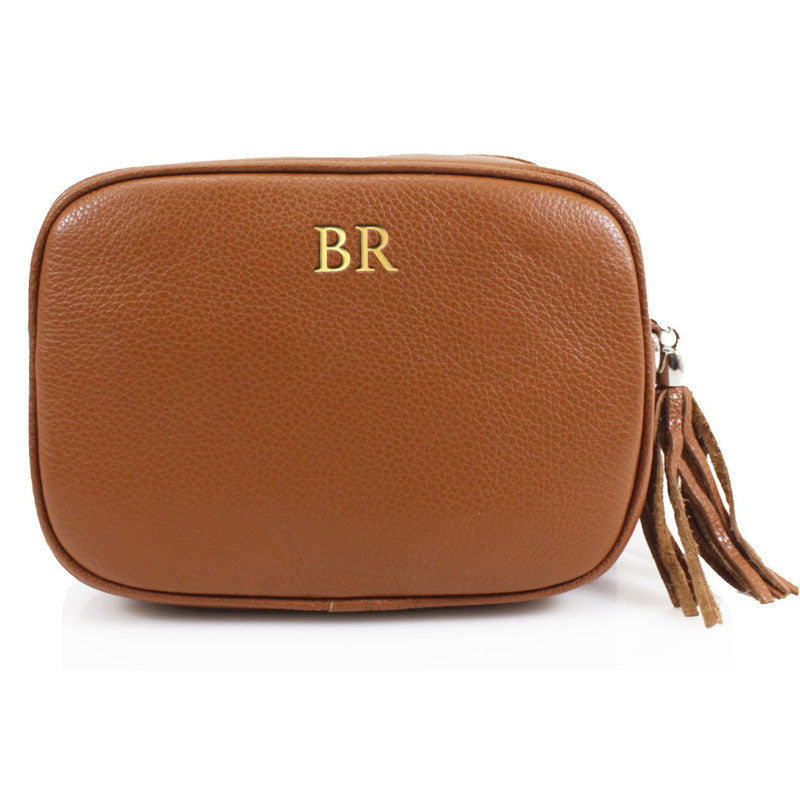 Carnaby Of London Embossed Initial Gold Leather Crossbody Bag - Stylish Women's Shoulder Purse for Everyday Use, Work & Travel