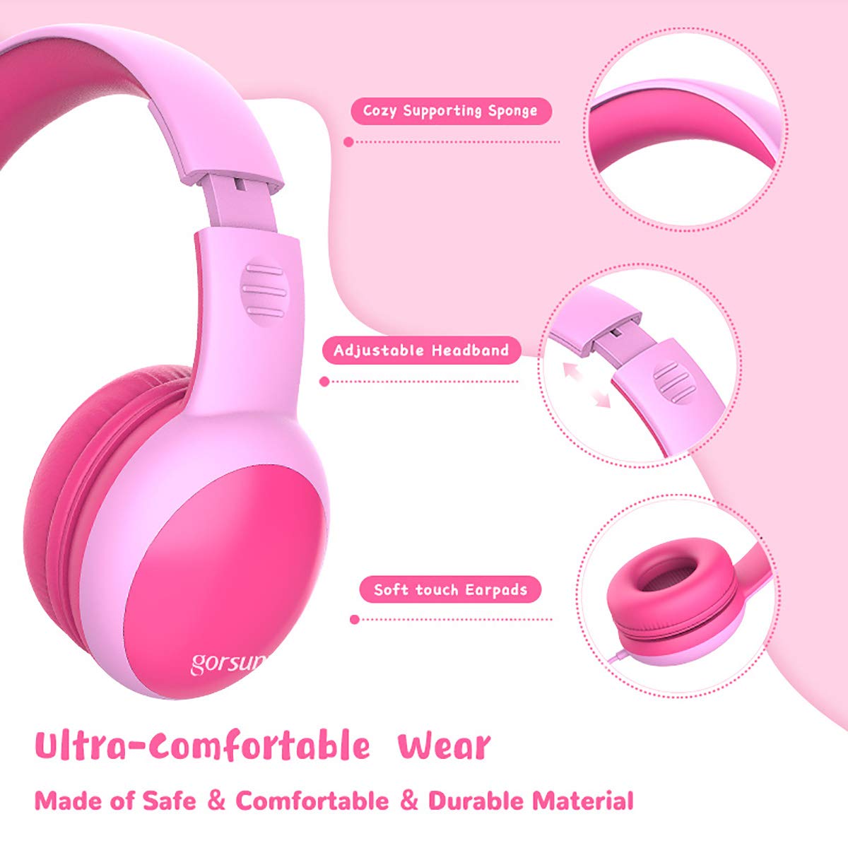 Gorsun Kids Headphones with Volume Limit | Cat Ear Toddler Headphones | Wired Over-Ear Headphones for Boys & Girls | Stereo Sound Children's Headset for School, Travel & Home Use