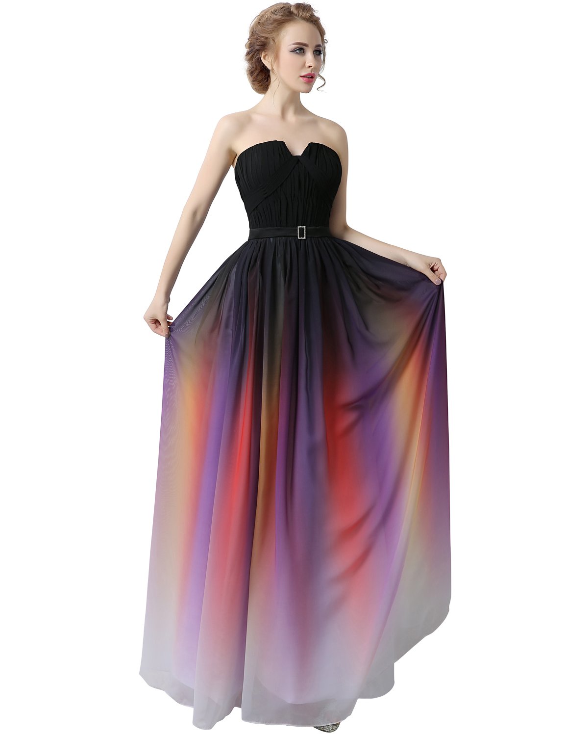 Belle House Women's Long Chiffon Gradient Color Prom Dresses 2022 Floor Length A-Line Bridesmaid Gowns for Formal Events, Evening Parties, and Weddings