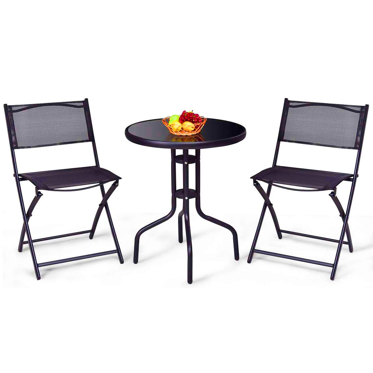 SAFSTAR 3-Piece Outdoor Bistro Set with Round Table & 2 Folding Chairs - Patio Garden Furniture for Backyard, Deck, Balcony or Park (Dark Gray) - Perfect for Relaxing, Dining & Entertaining Outdoors