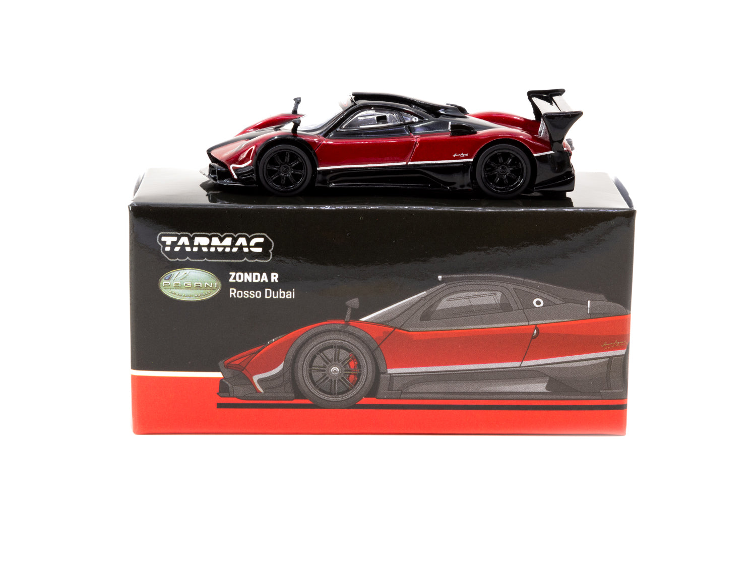 Tarmac Works 1/64 Scale Pagani Zonda R Rosso Dubai Diecast Model Car - Collectible Miniature for Display, Racing Enthusiasts & Dubai-Themed Collections