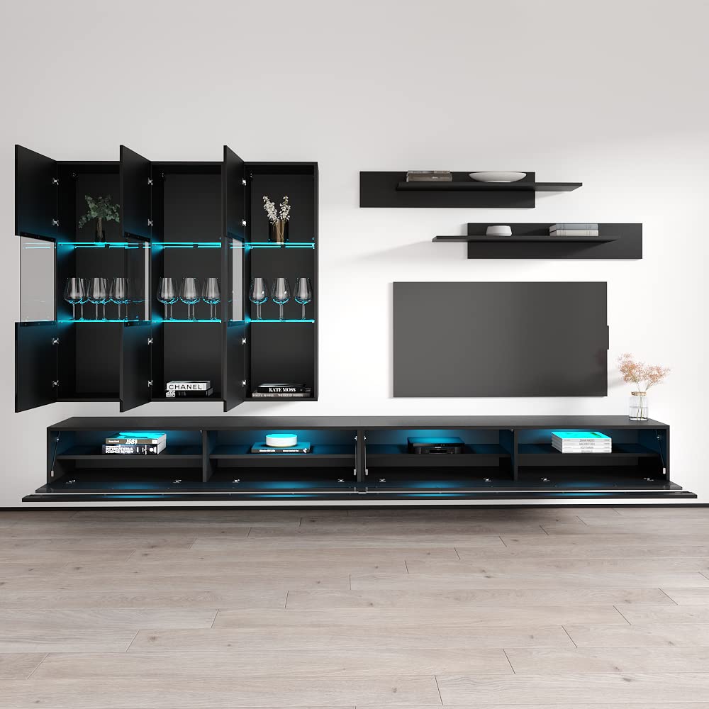 Modern Floating TV Stand with Storage & LED Lights - Wall-Mounted Entertainment Center for Bedroom & Living Room - 35