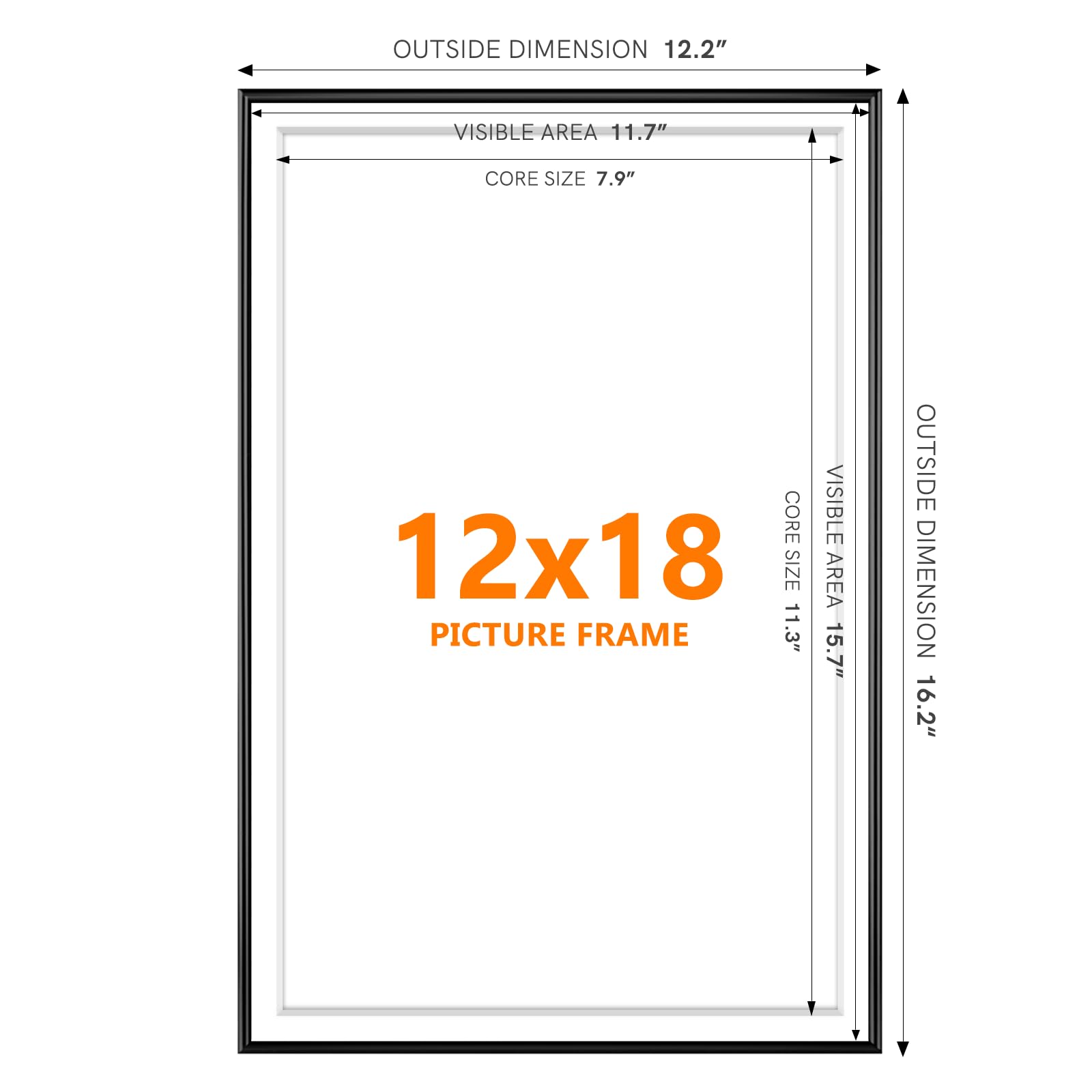 Homso 12x18 Picture Frame - Black Metal Poster Frame with Plexiglass for 11x17 (with Mat) or 12x18 (Without Mat) Photos - Thin Border Display Frame for Wall Art, Home Decor & Office - Horizontal & Vertical Hanging Options
