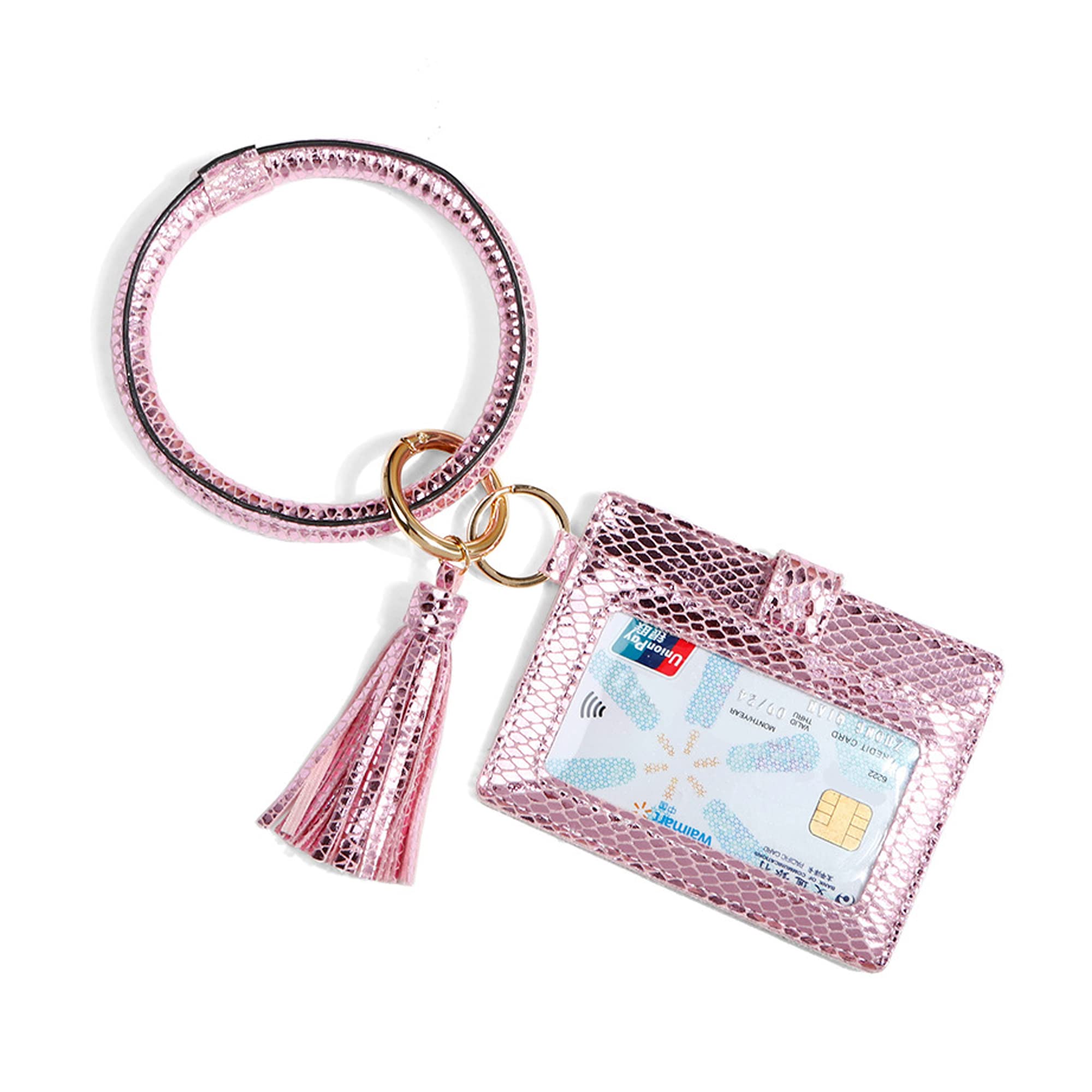 Stylish Bling Wristlet Keychain Bracelet Wallet - Credit Card Holder with Tassel & Car Key Ring - Fashionable Bangle Keychain Wallet for Women | Perfect for Parties, Shopping & Everyday Use