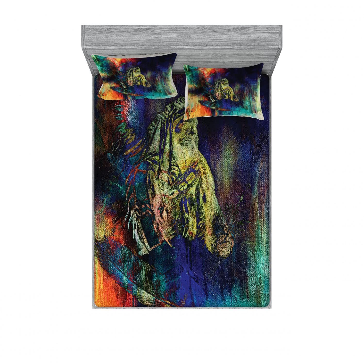 Ambesonne Tribal 2-Piece Queen Bedding Set - 2 Fitted Sheets & 4 Pillow Shams, Bohemian Grunge Tribal Print Multicolor Bedroom Decor - Perfect for Guest Rooms, Dorm Rooms & Bohemian Style Homes