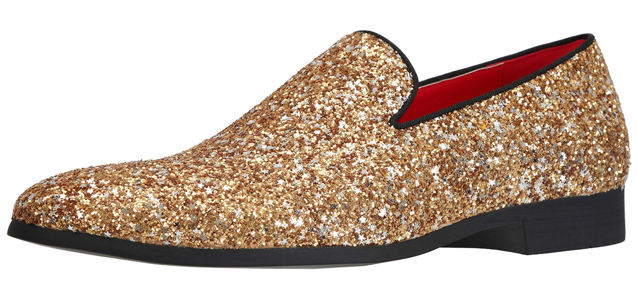 Santimon Men's Slip-On Loafers with Metallic Sequins - Glitter Party Shoes for Nightclub, Wedding & Prom - Comfortable Dress Shoes for Formal Events & Special Occasions