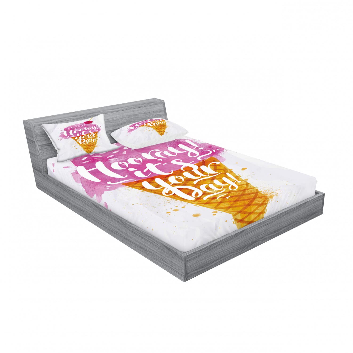 Ambesonne Ice Cream Themed 2-Pack Queen Size Fitted Sheet Set with 4 Pillow Shams - Cherry Pattern Fuchsia Amber Pearl Bedding Collection for Sweet Dreams | Perfect for Kids' Rooms, Dorm Decor & Ice Cream Lover Gifts