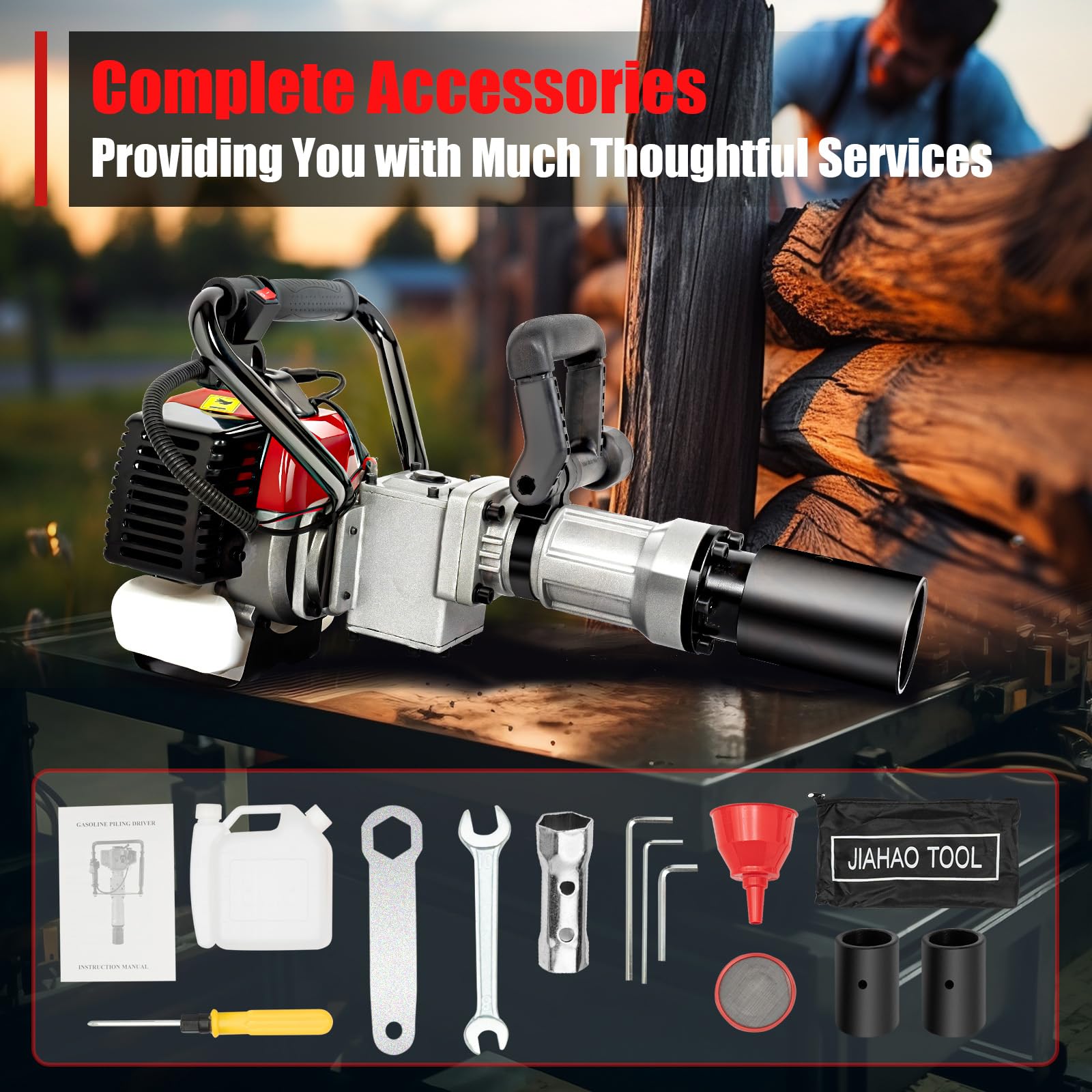 32.7CC 2-Stroke Gas T-Post Driver - Powerful 900W Gasoline Powered Fence Post Hammer with Air Cooling System - Portable Pile Driver for Garden Fencing, Farm Fence Installation, and Landscaping Projects
