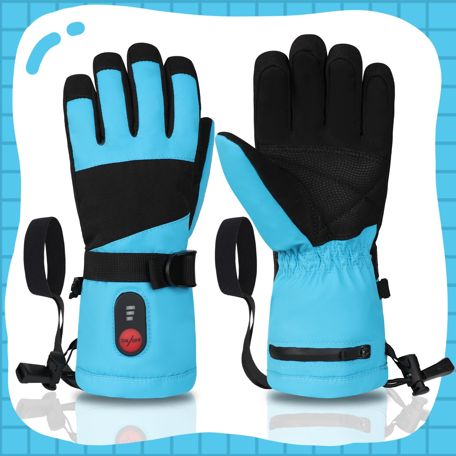 Kids Heated Gloves - Rechargeable Battery Winter Gloves with 3 Heat Settings, Waterproof & Windproof for Skiing, Snowboarding, Cycling - Perfect for Cold Weather Outdoor Activities & Winter Sports Gifts
