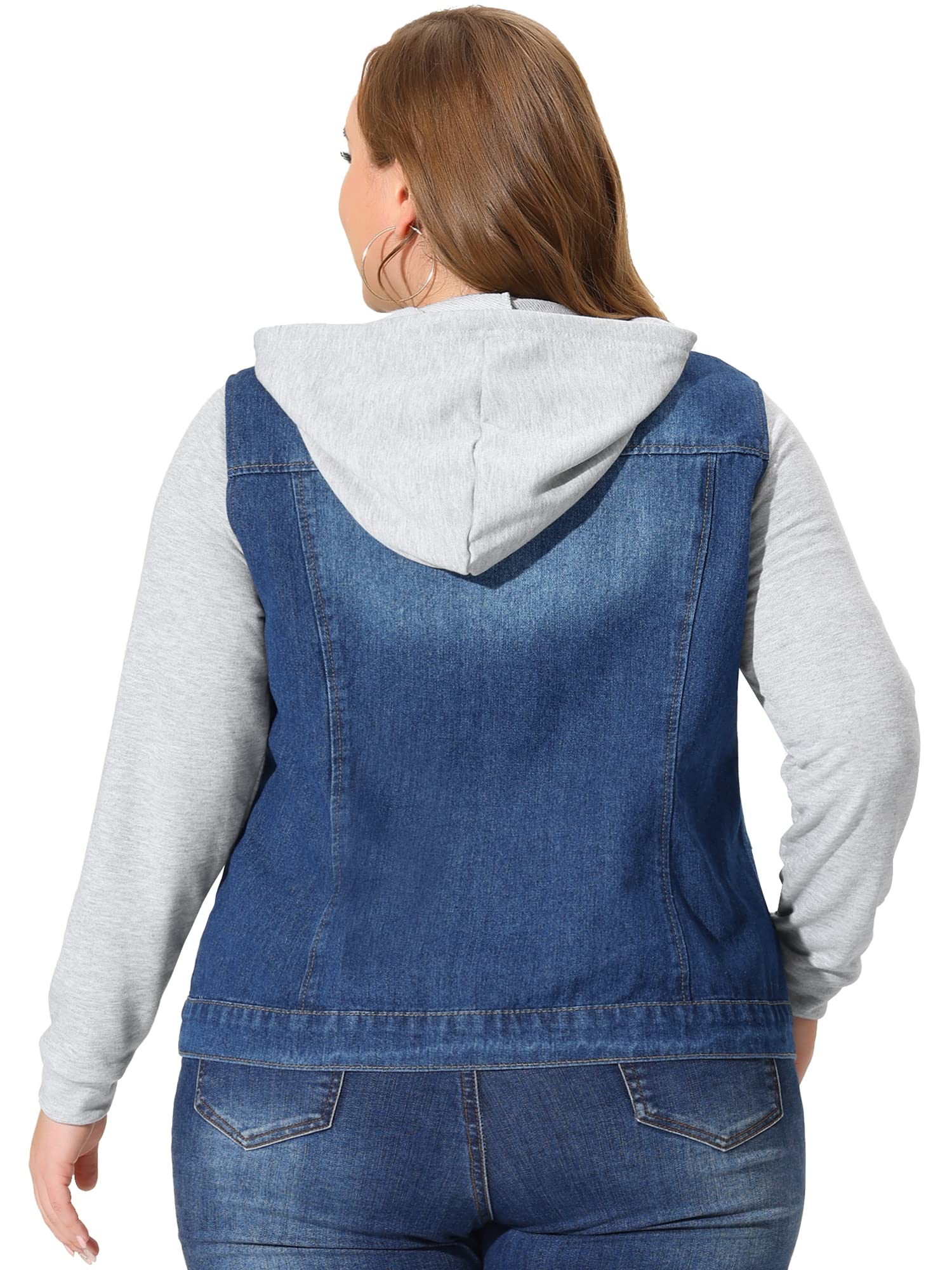 Agnes Orinda Women's Plus Size Denim Jacket - Layered Drawstring Hoodie with Pockets | Casual Outerwear for Street Style & Everyday Wear