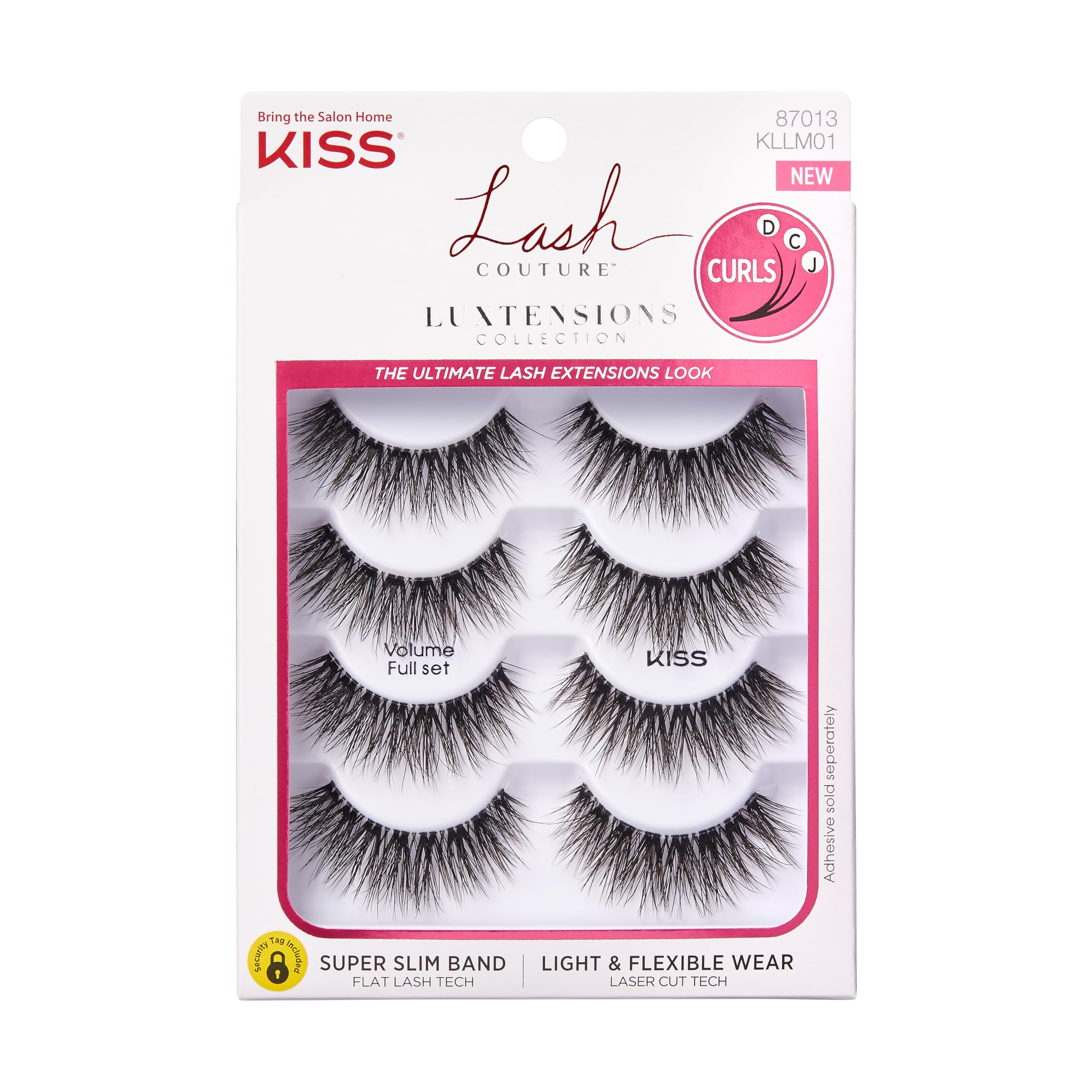 KISS Lash Couture LuXtensions False Eyelashes Multipack - 4 Pairs of Flat Lash Technology, Super Slim Band & Real Extension Fibers | Reusable Volume Full Set Lashes for Party, Wedding & Night Out Makeup