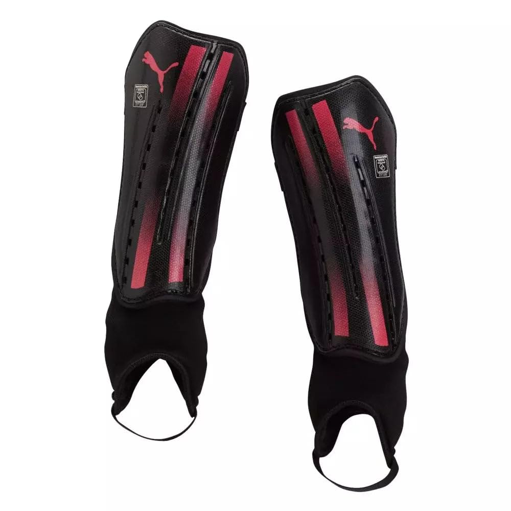 PUMA Adreno NOCSAE Certified Soccer Shin Guards - Black & Pink - Youth & Adult Protective Gear for Football Training & Matches