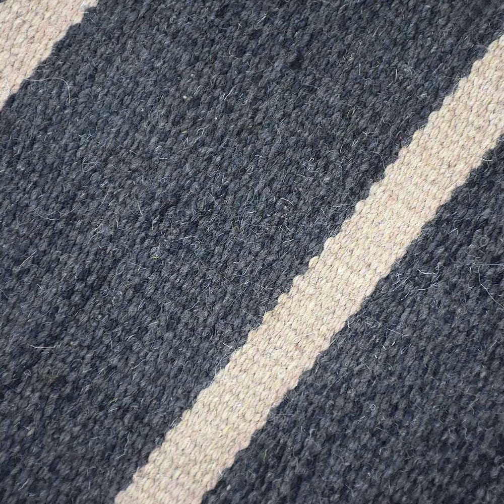 Handmade Wool Kilim Area Rug - 4'x6' Flat Weave Eco-Friendly Carpet in Charcoal Cream | Contemporary Low Pile Living Room Rug for Home Decor, Bedroom & Office | D00116